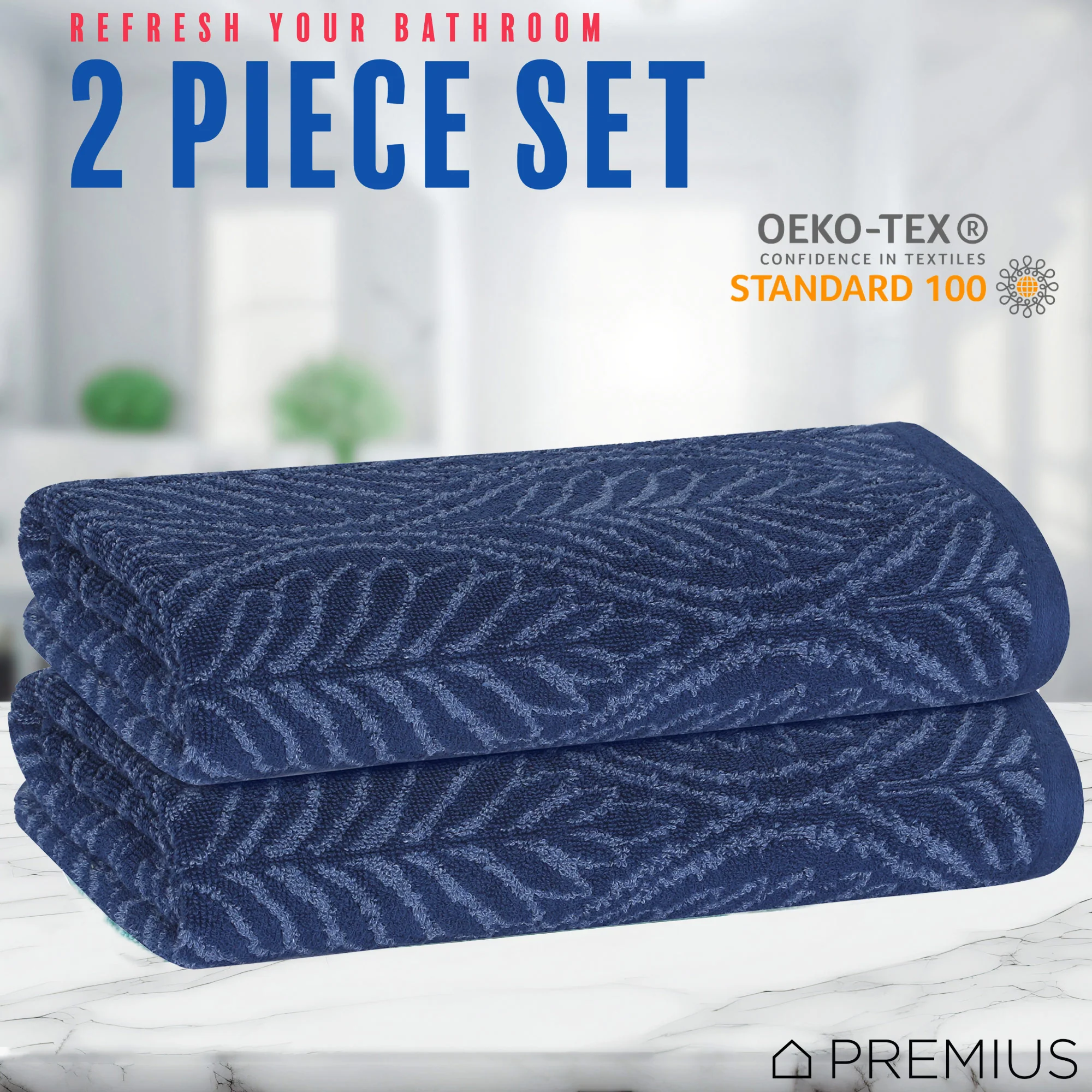 PREMIUS 2 Pack Leaf 100% Cotton Yarn Dyed Bath Sheet Towel, 32x64 Inches - Image 15