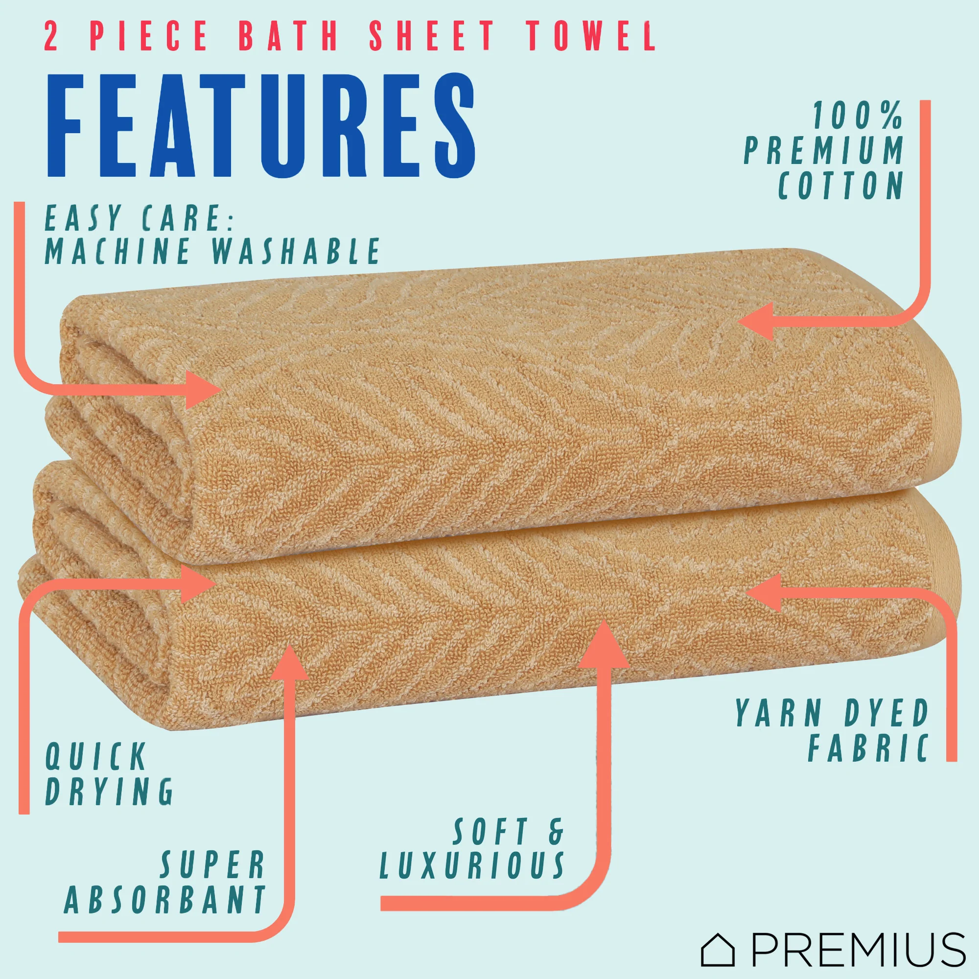 PREMIUS 2 Pack Leaf 100% Cotton Yarn Dyed Bath Sheet Towel, 32x64 Inches - Image 9