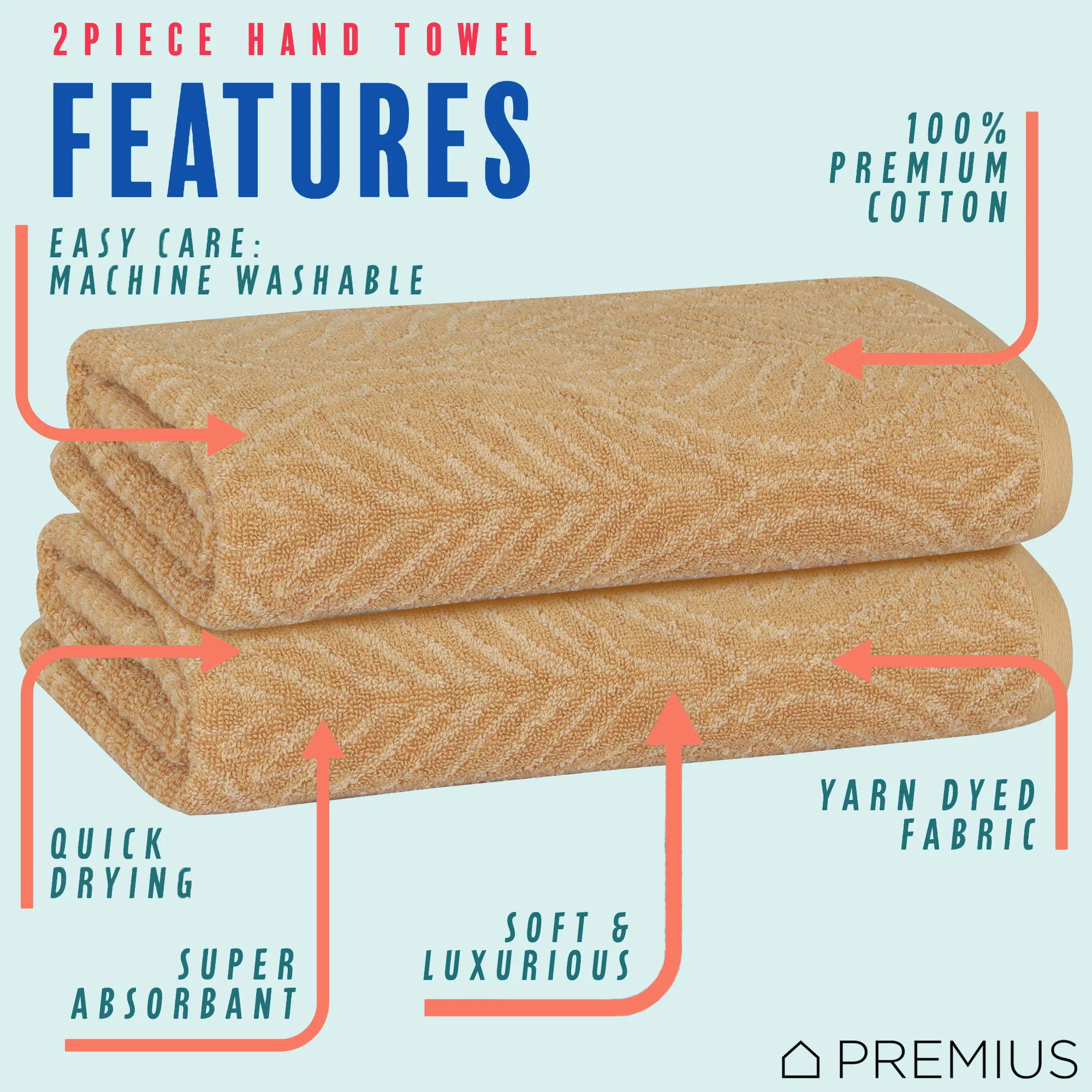 PREMIUS 2 Pack Leaf 100% Cotton Yarn Dyed Hand Towel, 16x28 Inches - Image 12