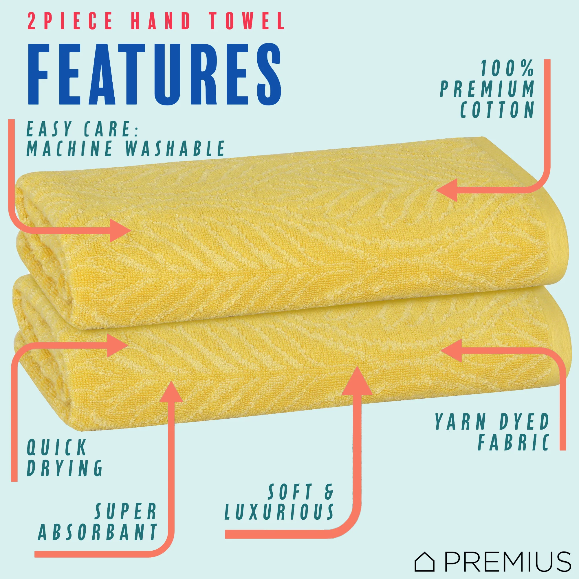 PREMIUS 2 Pack Leaf 100% Cotton Yarn Dyed Hand Towel, 16x28 Inches - Image 15