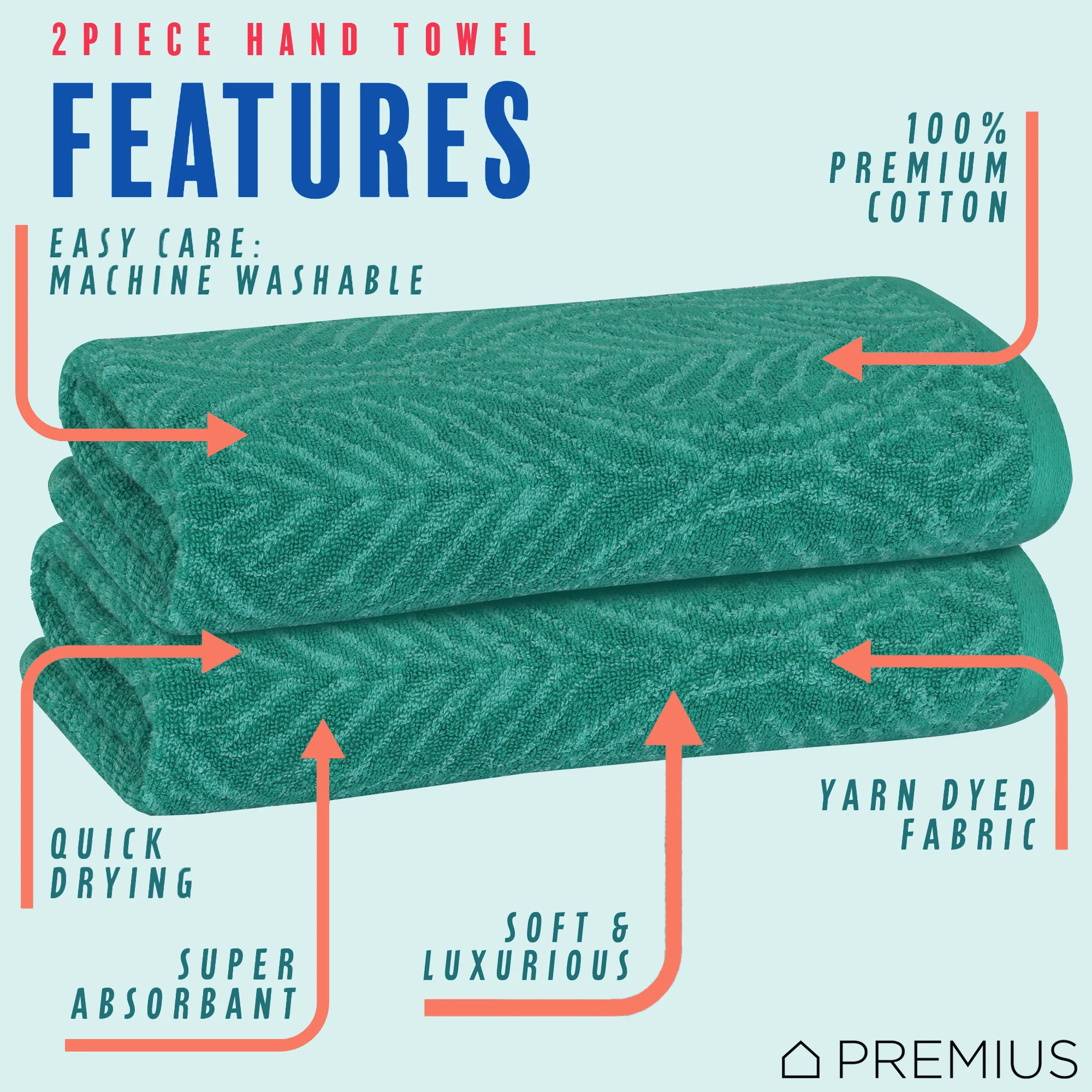 PREMIUS 2 Pack Leaf 100% Cotton Yarn Dyed Hand Towel, 16x28 Inches - Image 18
