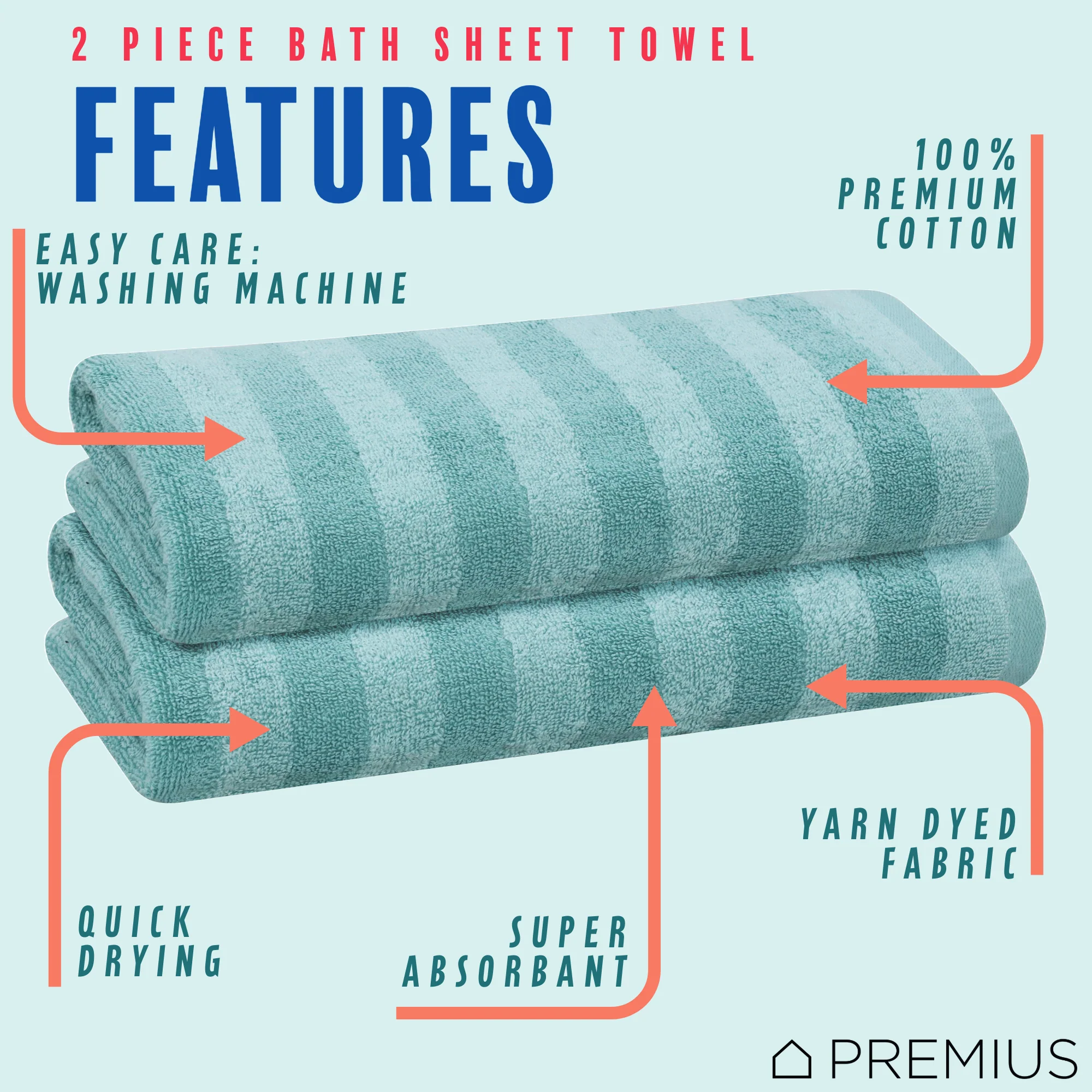 PREMIUS 2 Pack Stripes 100% Cotton Yarn Dyed Bath Sheet Towel, 32x64 Inches - Image 37