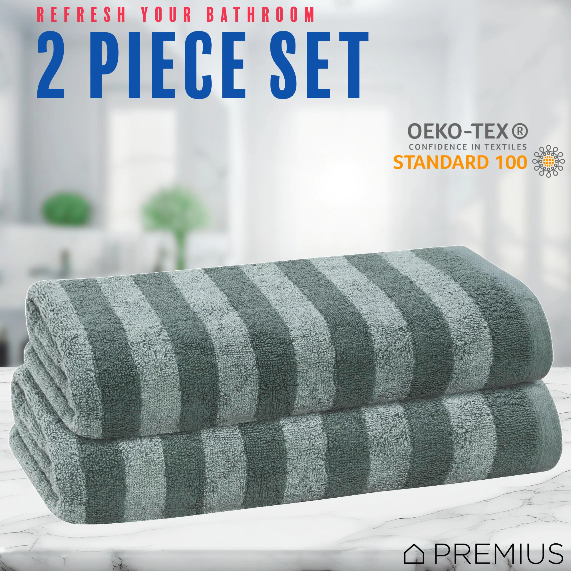 PREMIUS 2 Pack Stripes 100% Cotton Yarn Dyed Bath Sheet Towel, 32x64 Inches - Image 4