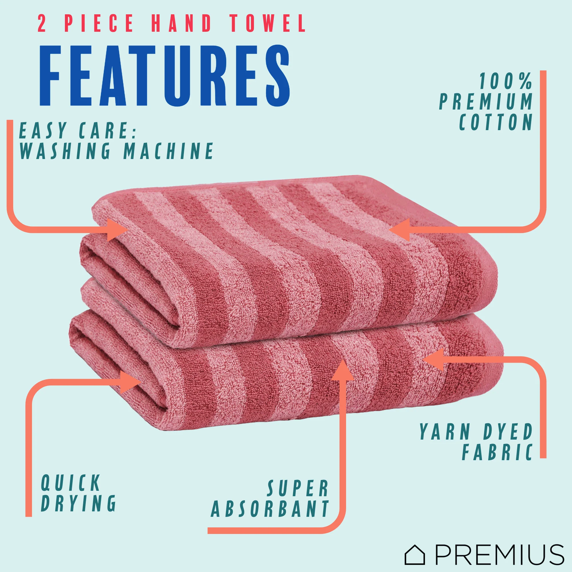 PREMIUS 2 Pack Stripes 100% Cotton Yarn Dyed Hand Towel, 16x28 Inches - Image 13