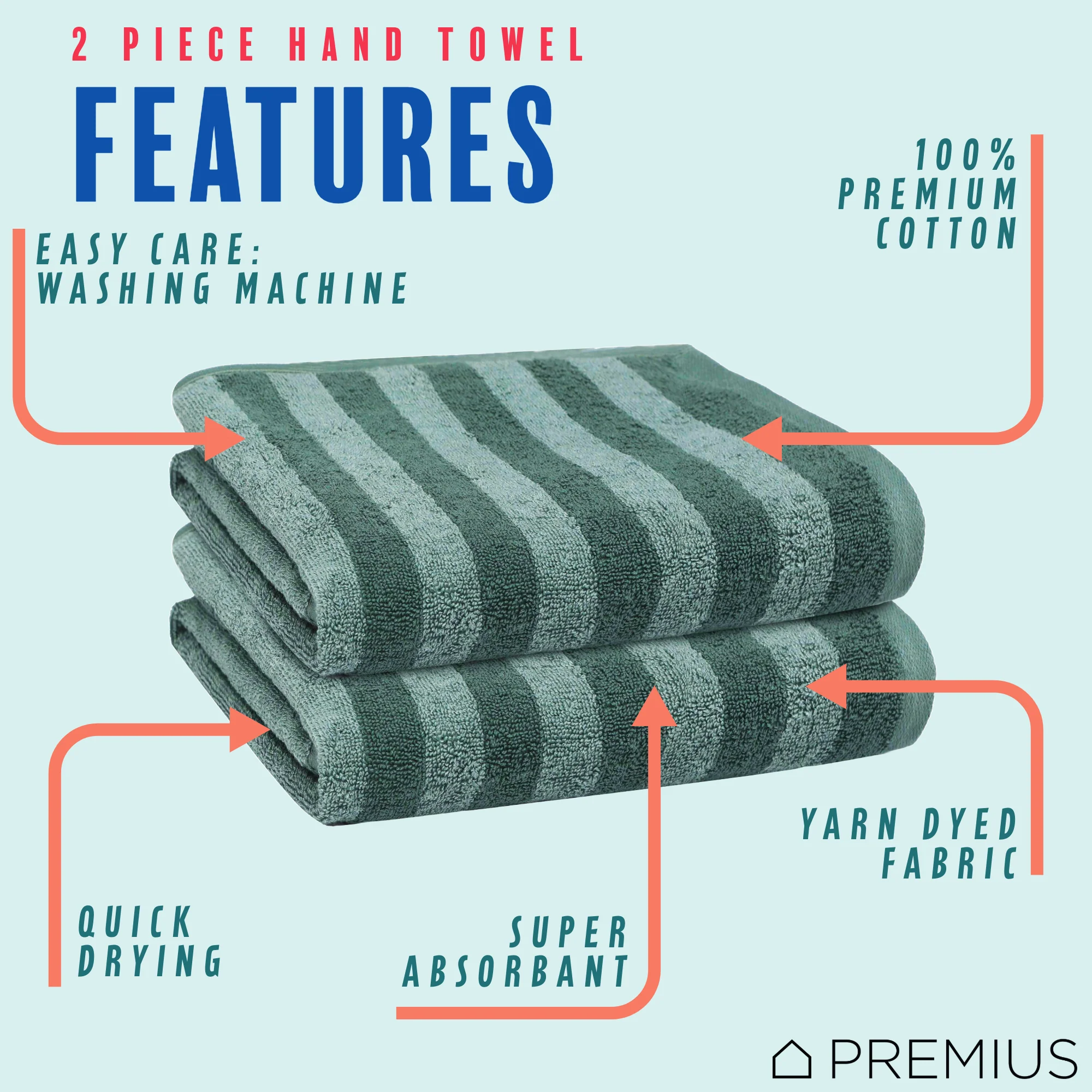 PREMIUS 2 Pack Stripes 100% Cotton Yarn Dyed Hand Towel, 16x28 Inches - Image 15