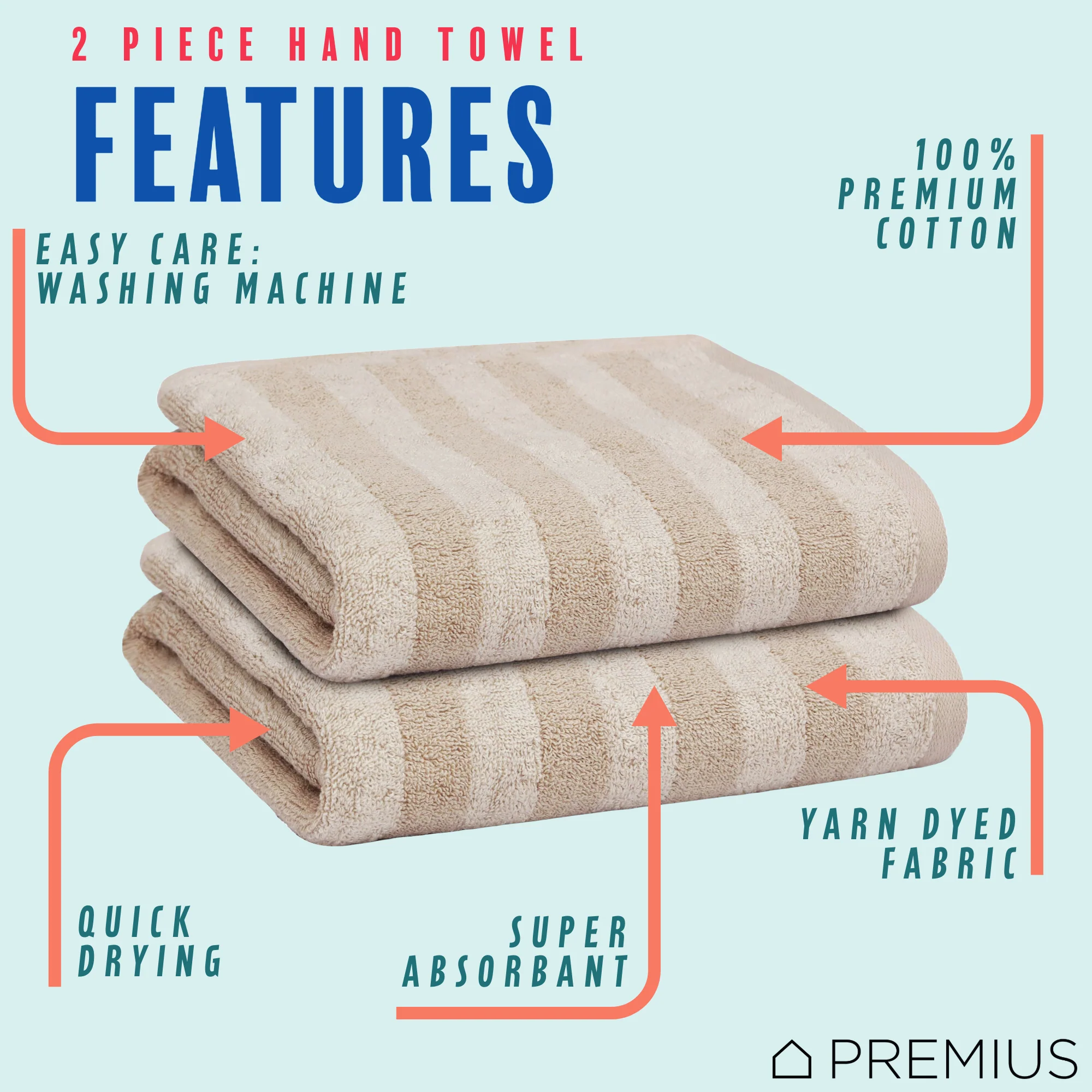 PREMIUS 2 Pack Stripes 100% Cotton Yarn Dyed Hand Towel, 16x28 Inches - Image 18