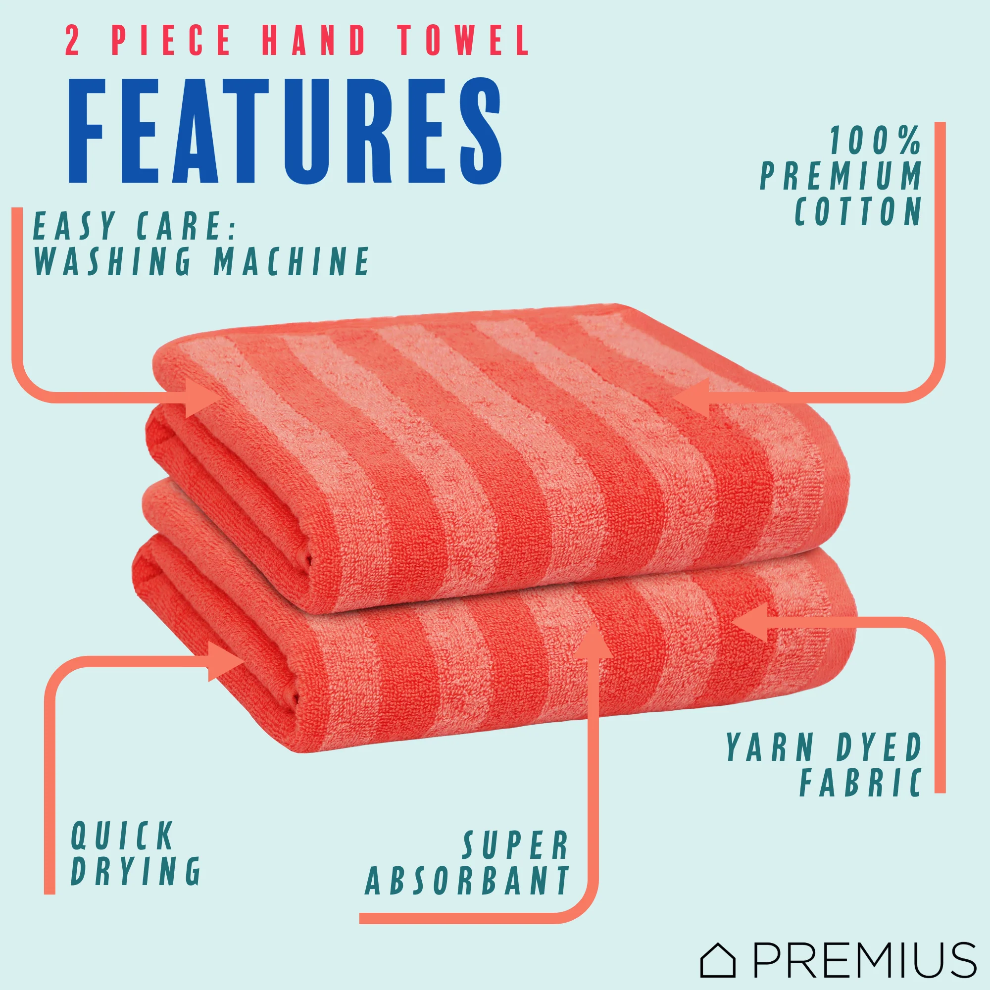 PREMIUS 2 Pack Stripes 100% Cotton Yarn Dyed Hand Towel, 16x28 Inches - Image 22