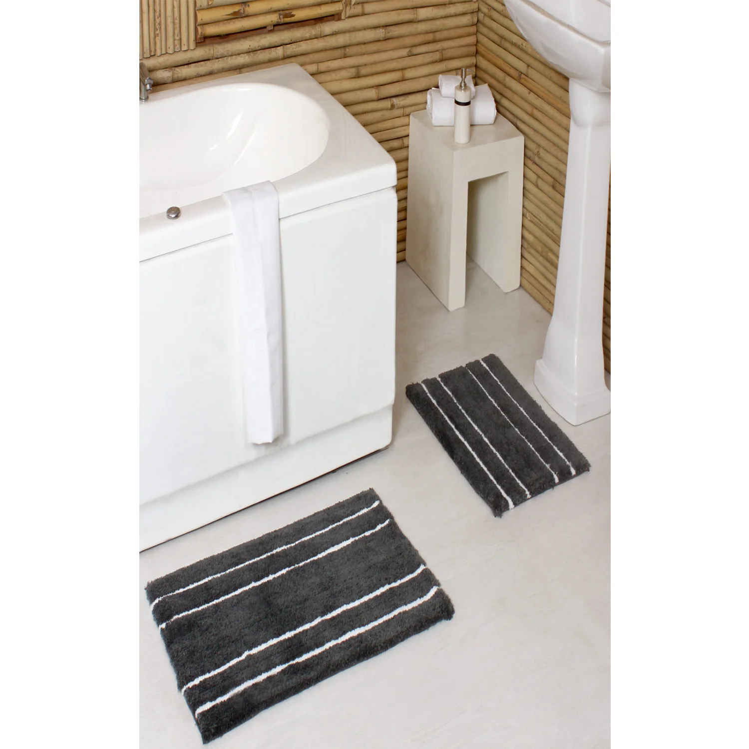 PREMIUS 2 Piece Striped Bath Rug Set, 17x24 and 20x32 Inches - Image 4