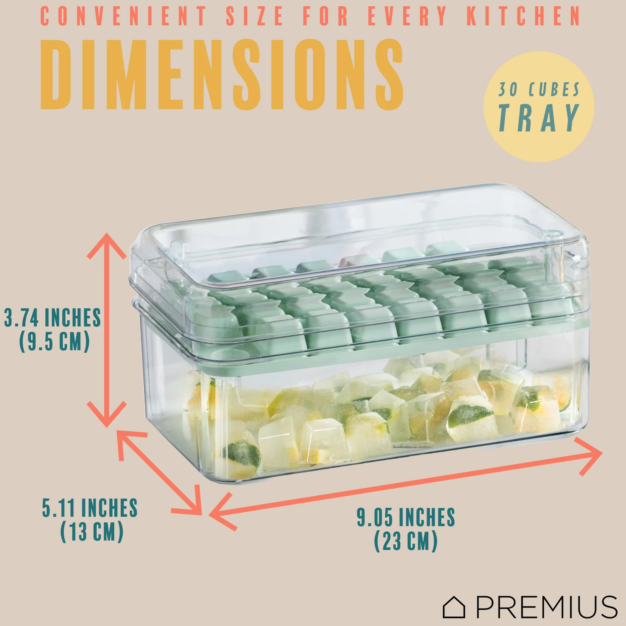 PREMIUS 2 Tray Ice Cube Tray with Container and Scoop, Green-Clear - Image 5