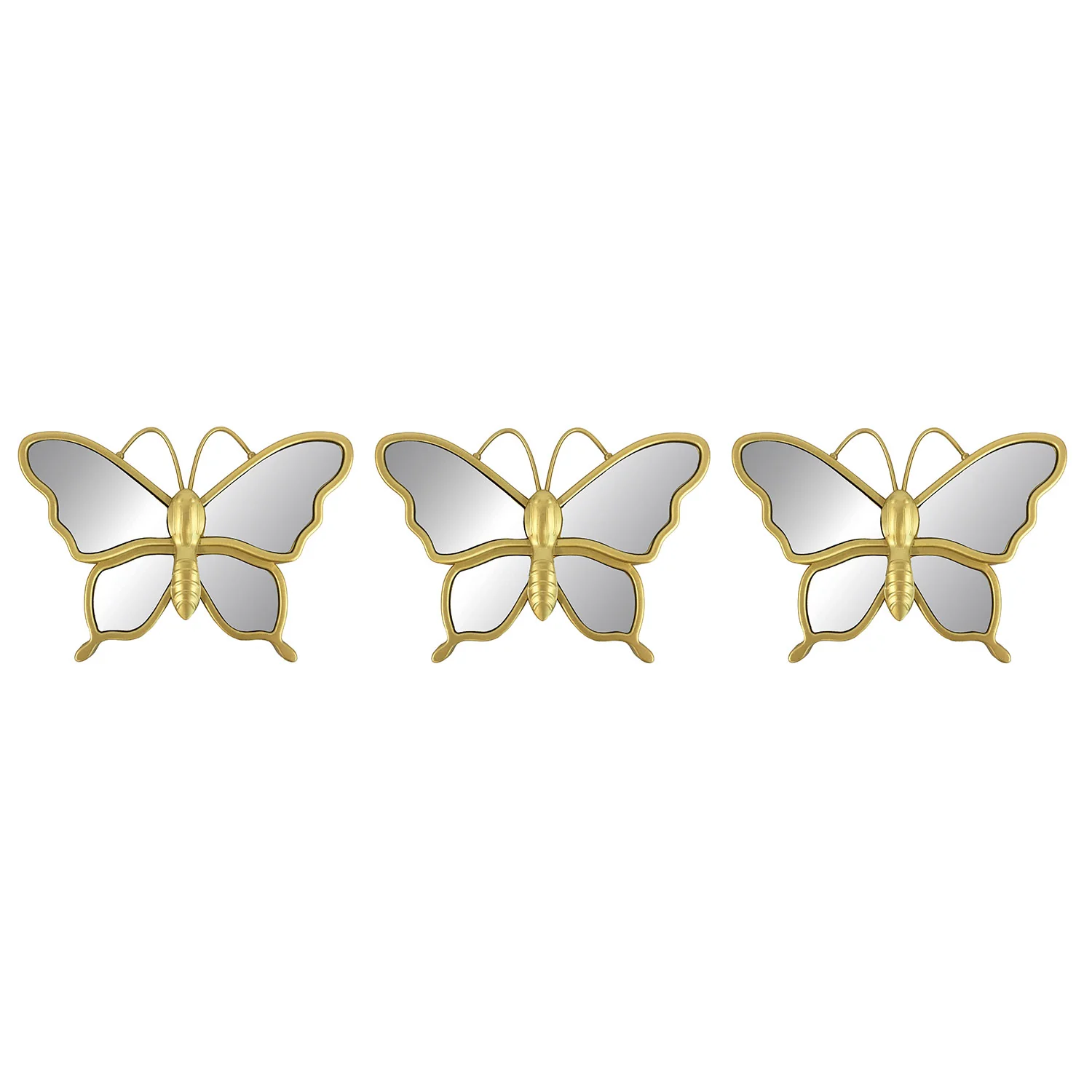 Premius 3 Piece Butterfly Mirror Set Wall Decor, Gold,10 Inches, 30 Inches Overall