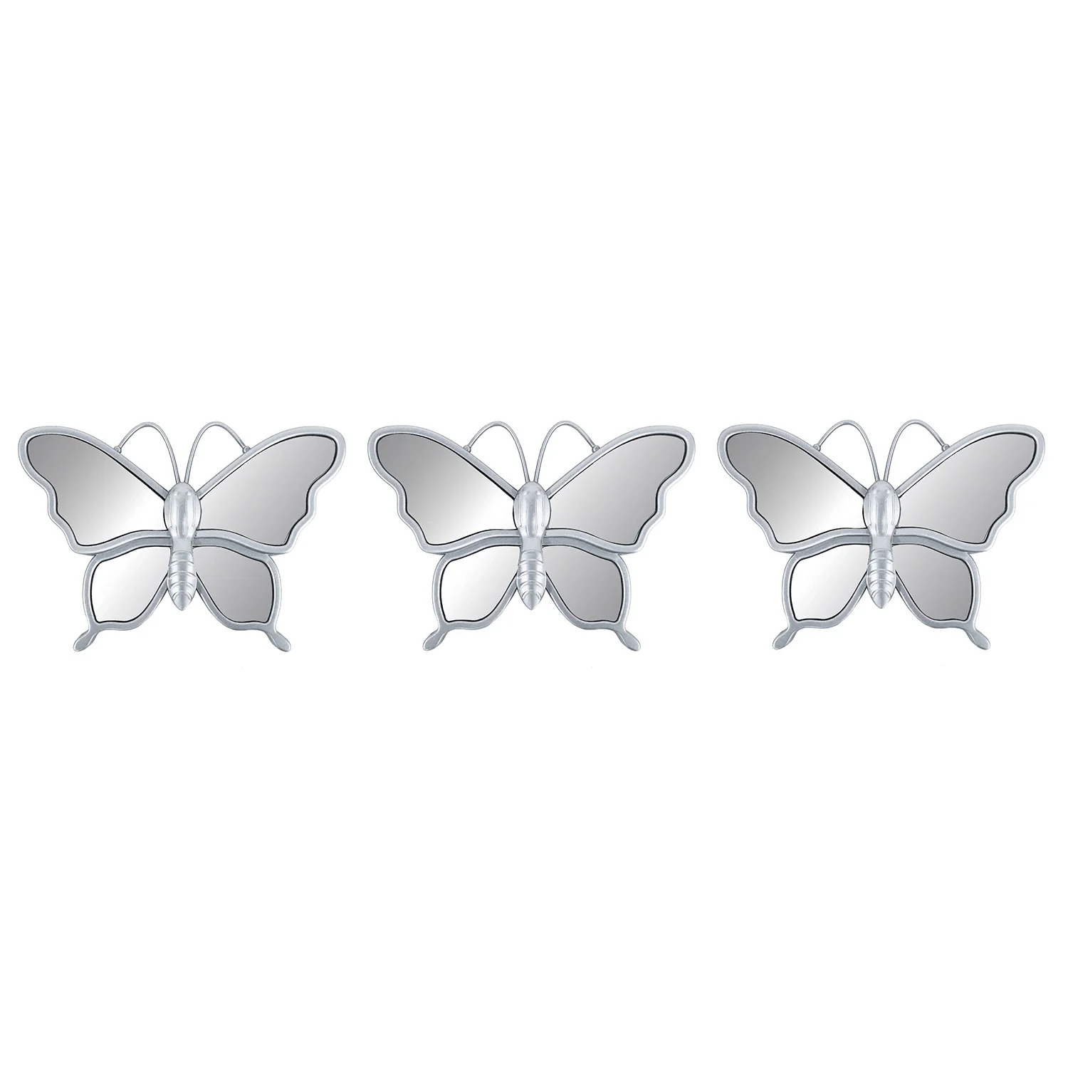 Premius 3 Piece Butterfly Mirror Set Wall Decor, Silver,10 Inches, 30 Inches Overall