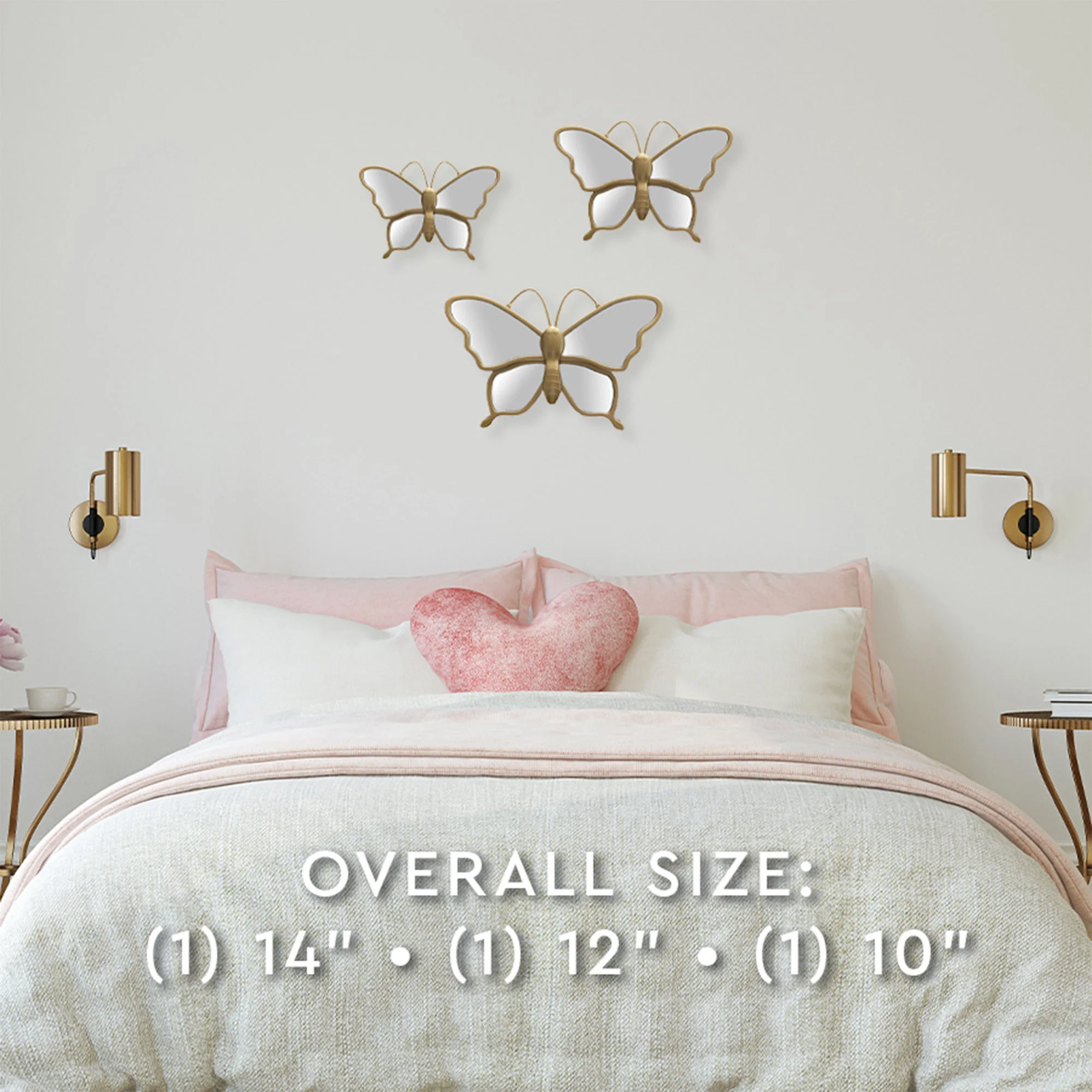 PREMIUS 3 Piece Butterfly Mirror Wall Decor Set, Silver, 14x12x10 Inches - Image 2