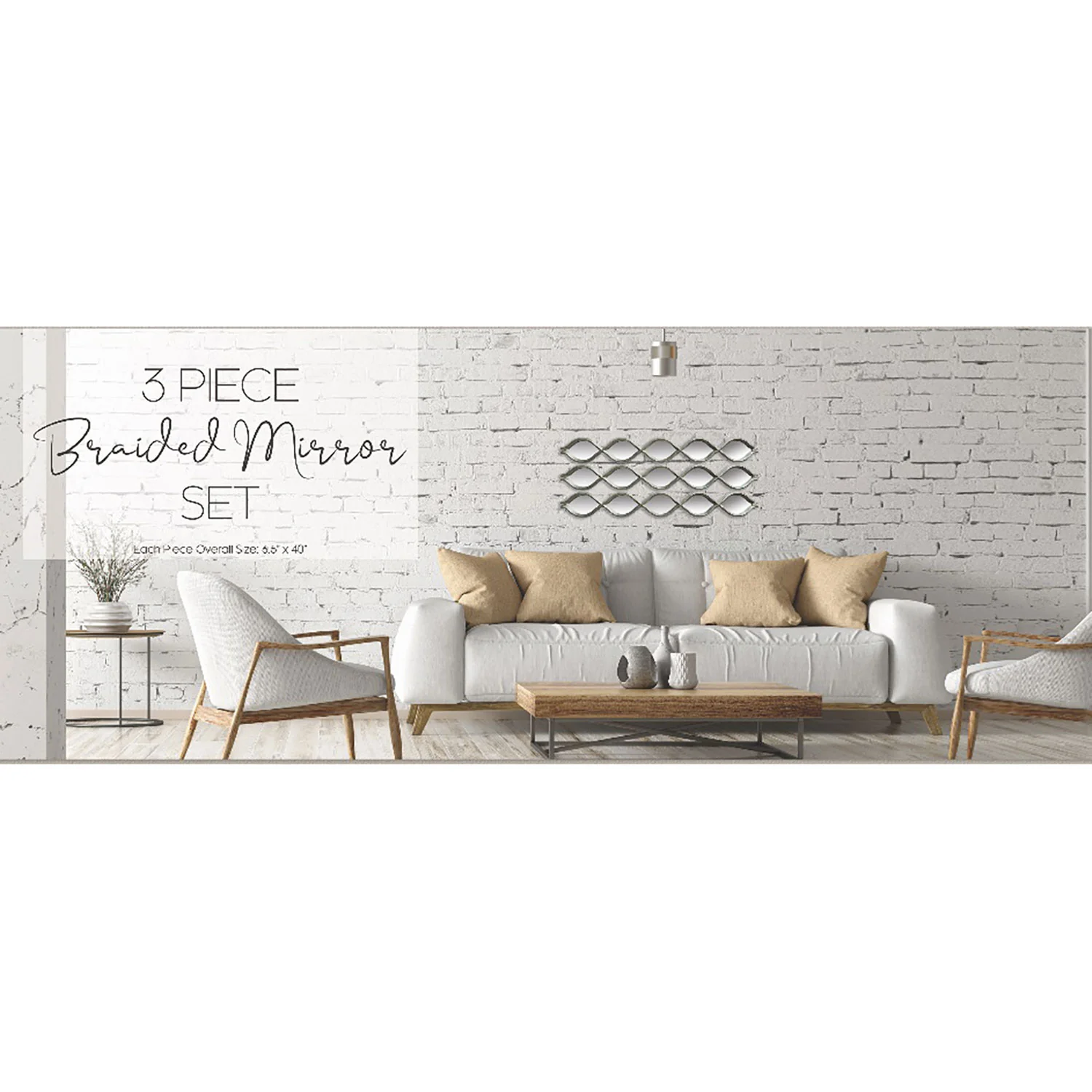 Premius 3-Piece Decorative Braided Mirror Set, Champagne, 19.5x40 Inches Overall - Image 2