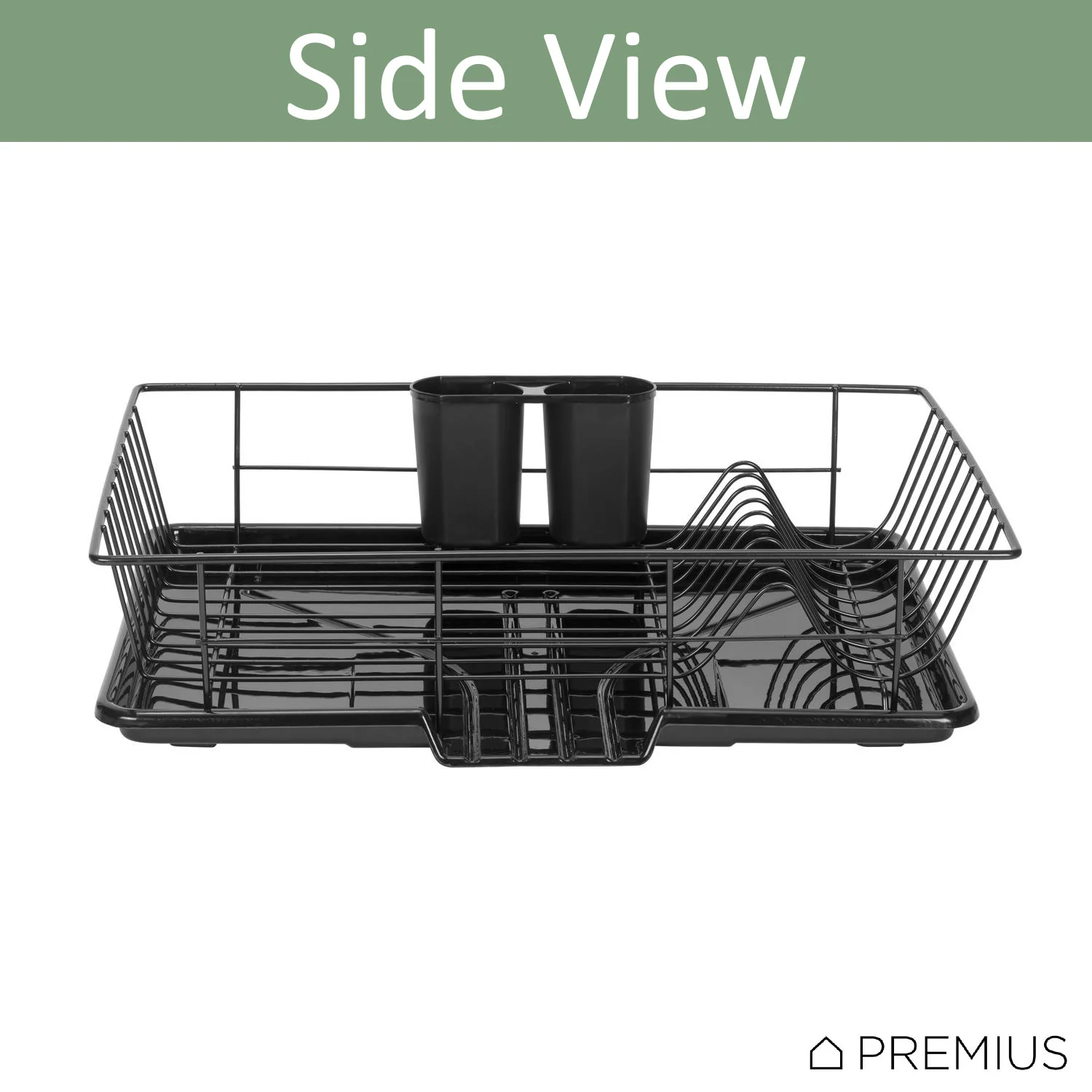 Premius 3-Piece Dish Drainer With Cutlery Holder, Black, 19x12x5 Inches - Image 5