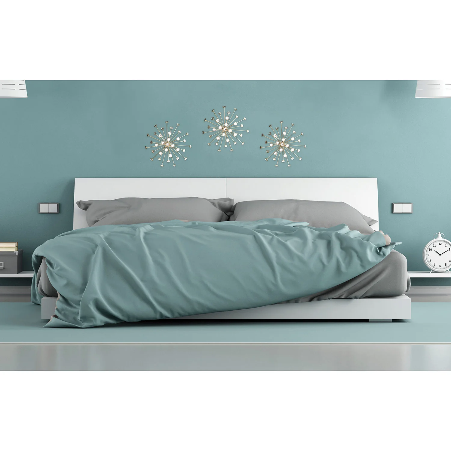 PREMIUS 3 Piece Metal and Jeweled Burst Set Wall Decor, Silver, 10 Inches, 30 Inches Overall - Image 2