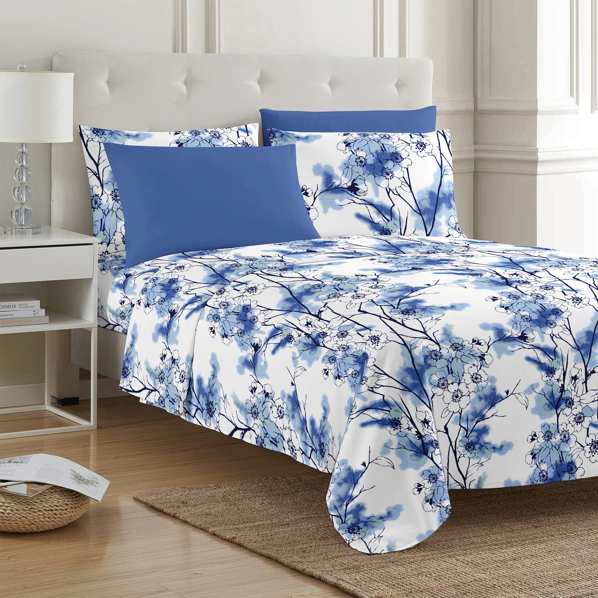 PREMIUS 4-6 Piece Printed Wrinkle-Free Sheet Set, Bluesome