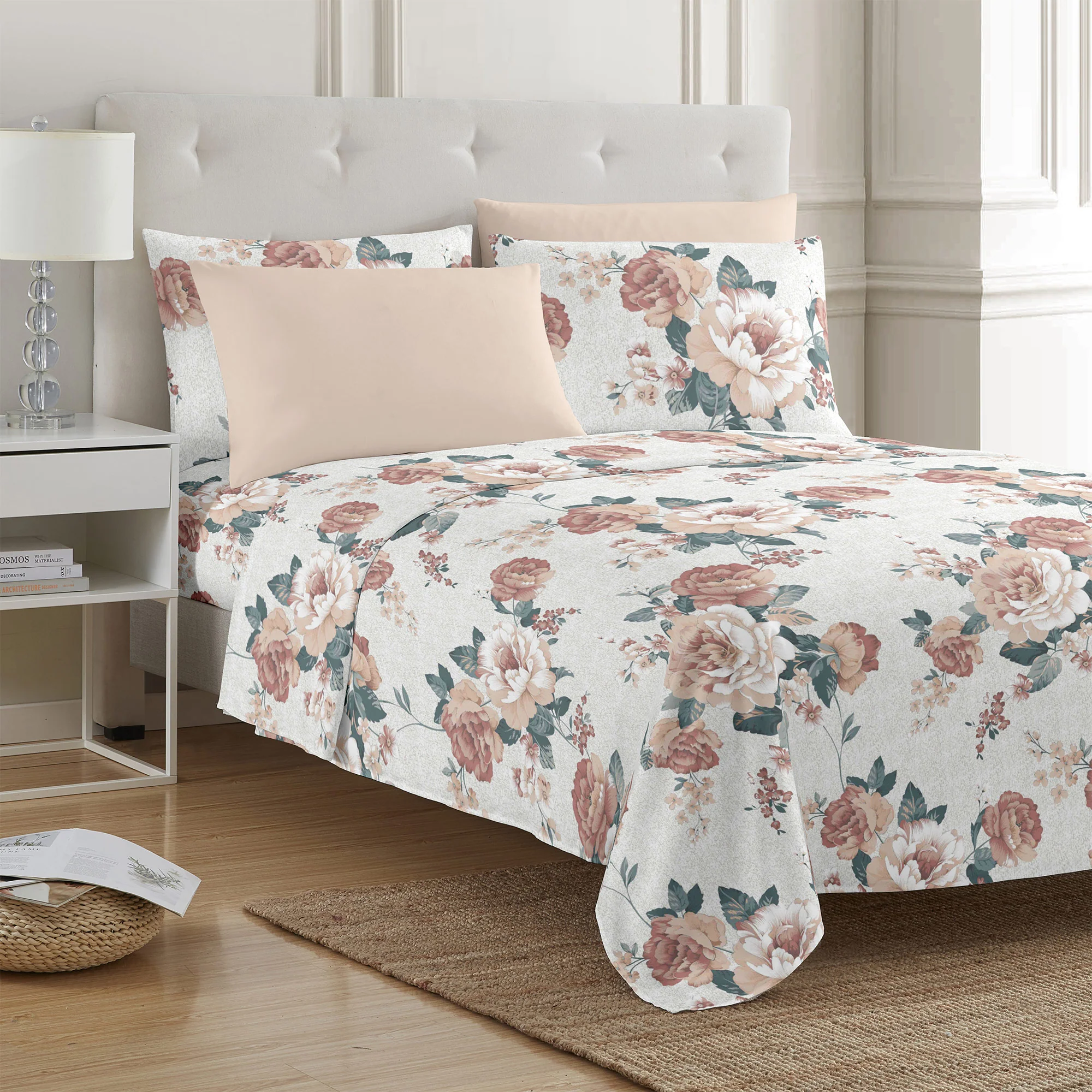 PREMIUS 4-6 Piece Printed Wrinkle-Free Sheet Set, Classic Rose - Image 3