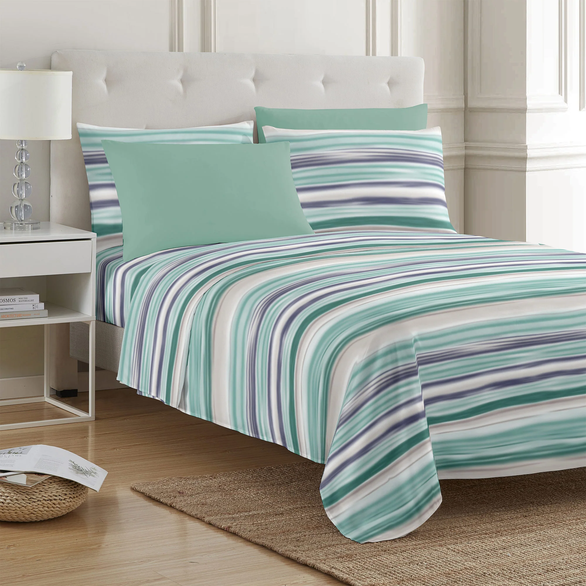 PREMIUS 4-6 Piece Printed Wrinkle-Free Sheet Set, Watercolor Stripe - Image 4
