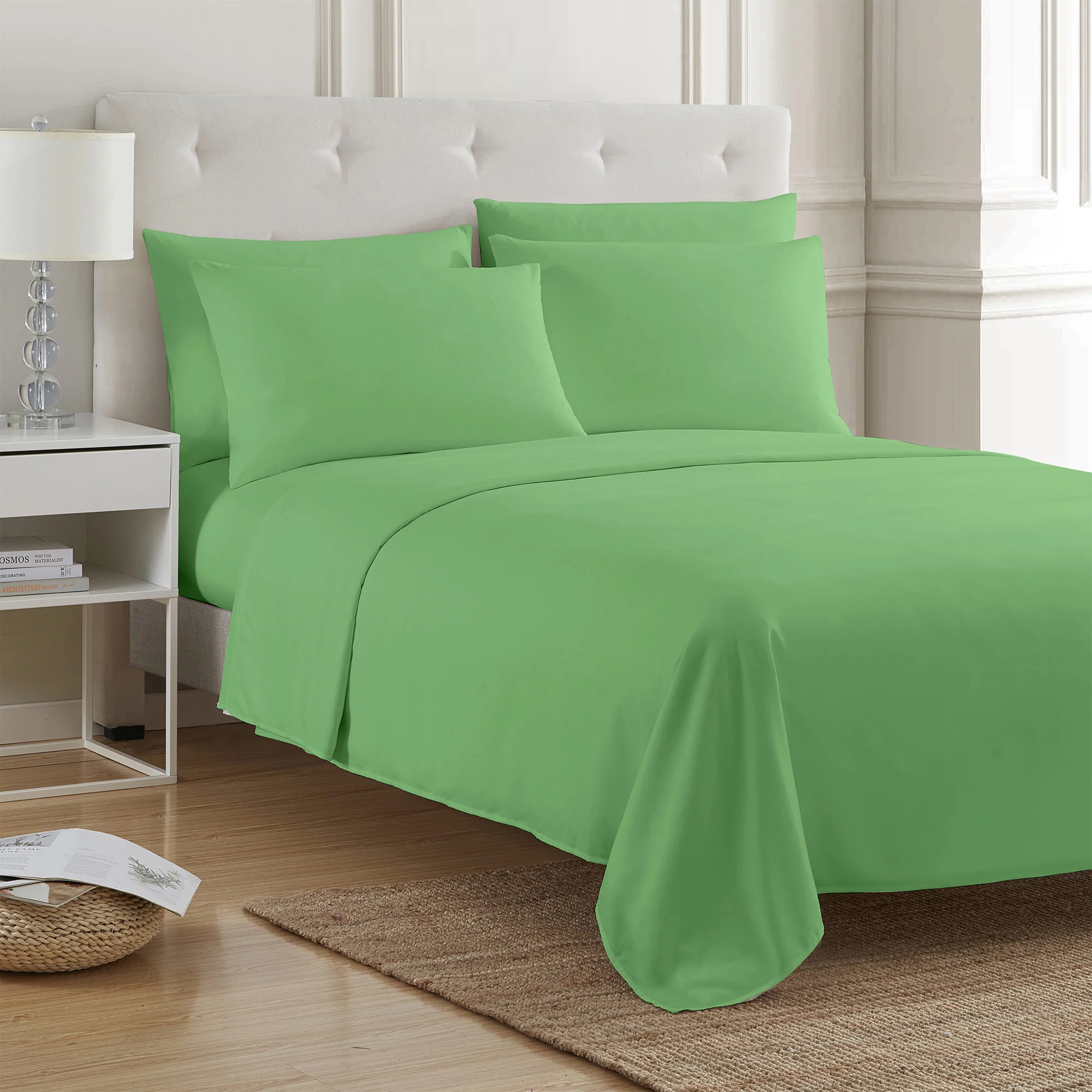 PREMIUS 4-6 Piece Solid Microfiber Wrinkle-Free Sheet Set, Green - Image 2