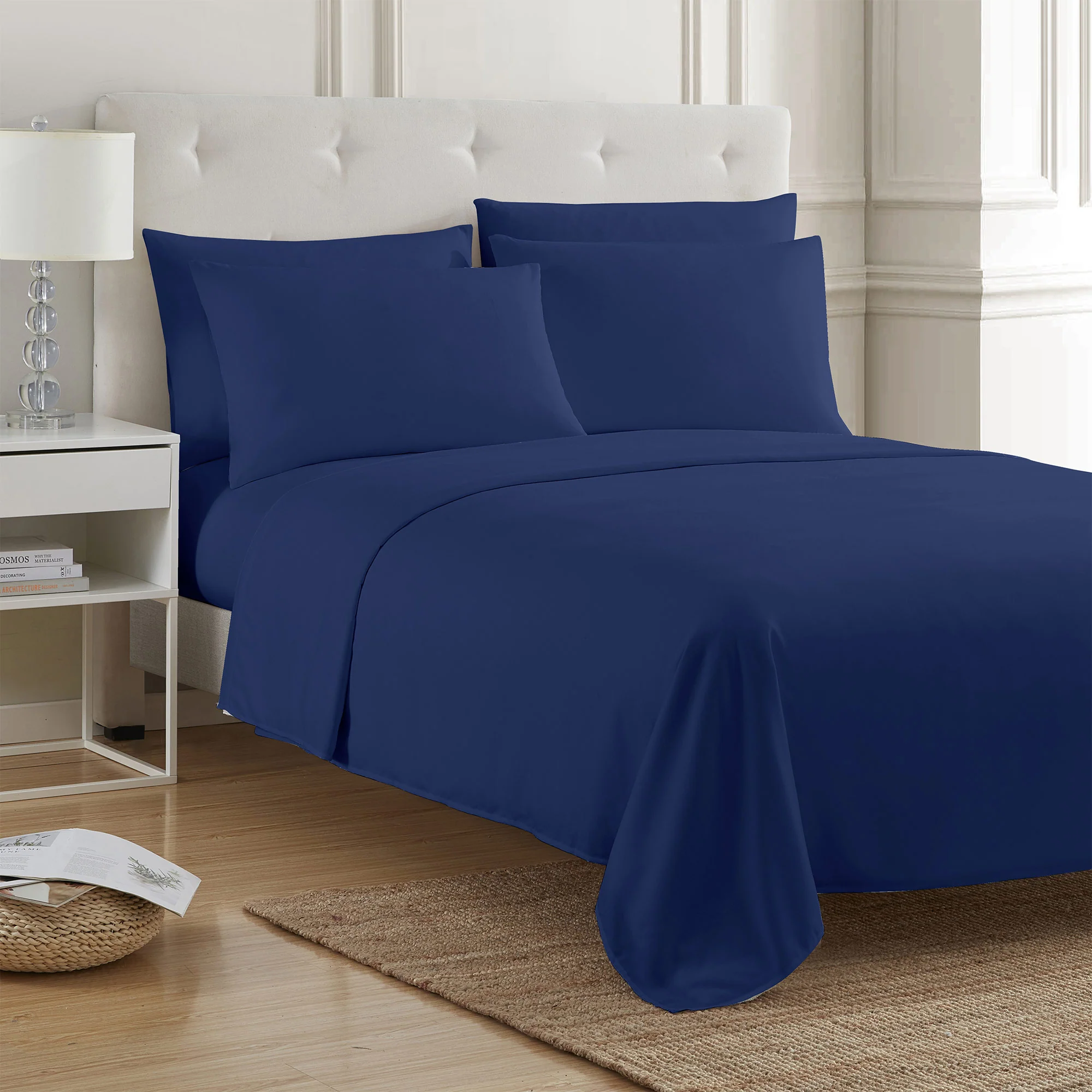 PREMIUS 4-6 Piece Solid Microfiber Wrinkle-Free Sheet Set, Royal Blue - Image 2