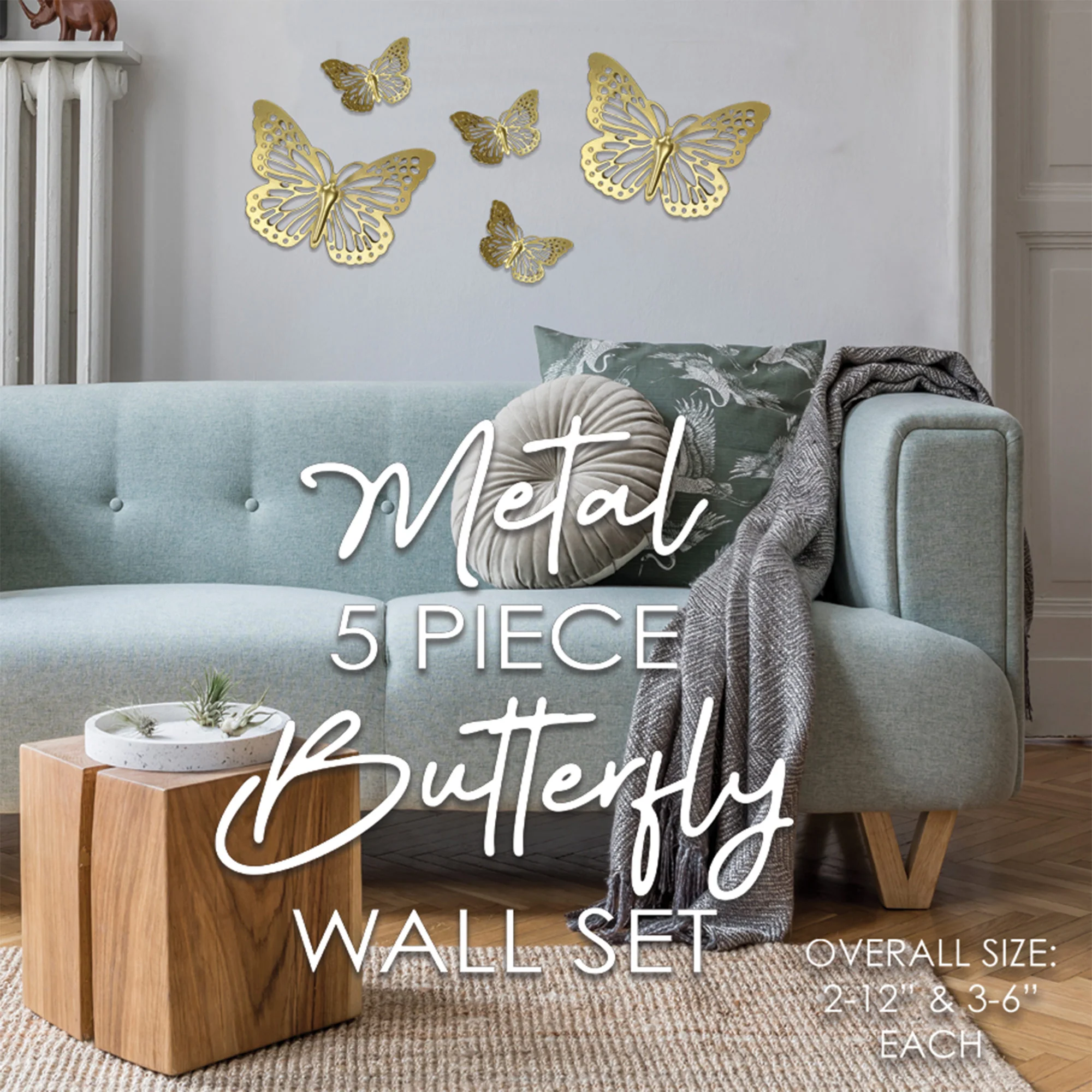 PREMIUS 5 Piece Metal Butterfly Wall Decor Set, Pink, (3) 6 Inches, (2) 12 Inches - Image 2