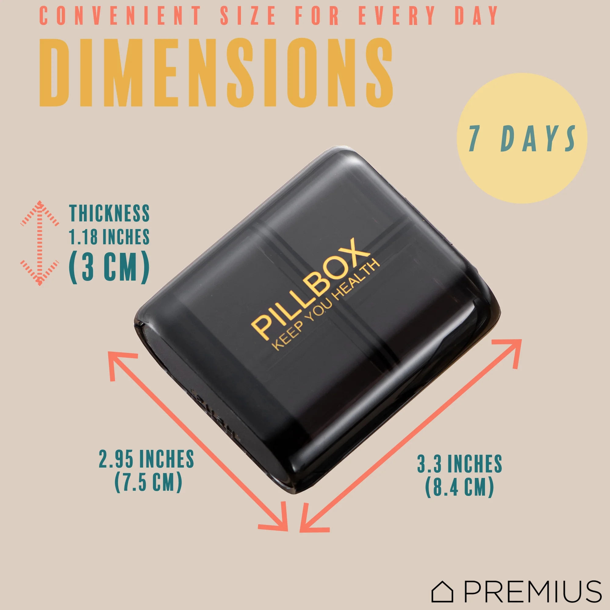 PREMIUS 7 Day Compact Travel Foldable Pill Organizer Box, Clear-Black, 3.3x2.95x1.18 Inches - Image 5