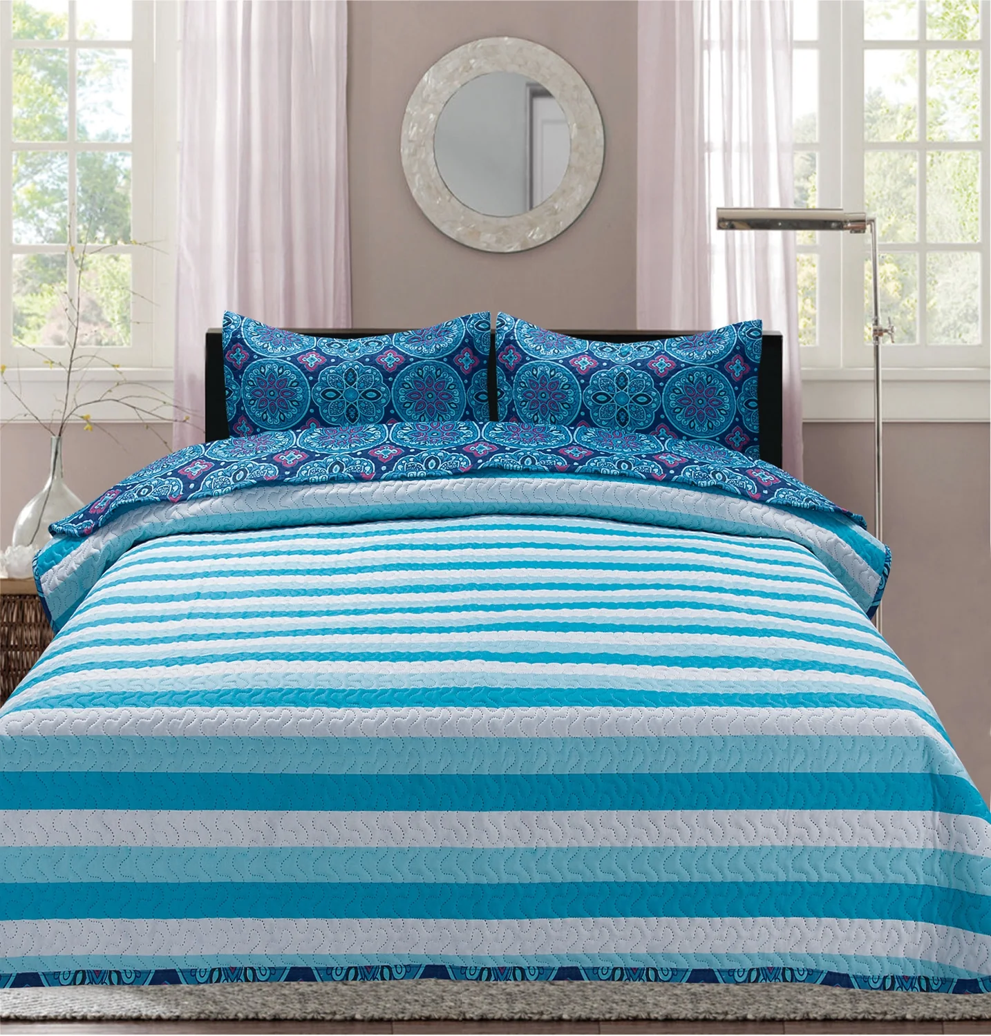 Premius Aboriginal Malie Printed Reversible Quilt Set, Purple - Image 2