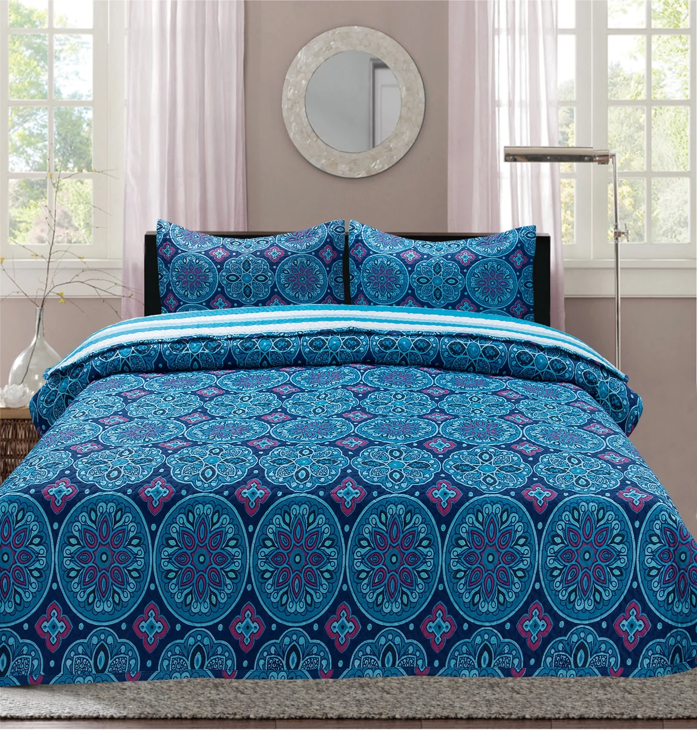 Premius Aboriginal Malie Printed Reversible Quilt Set, Purple - Image 5