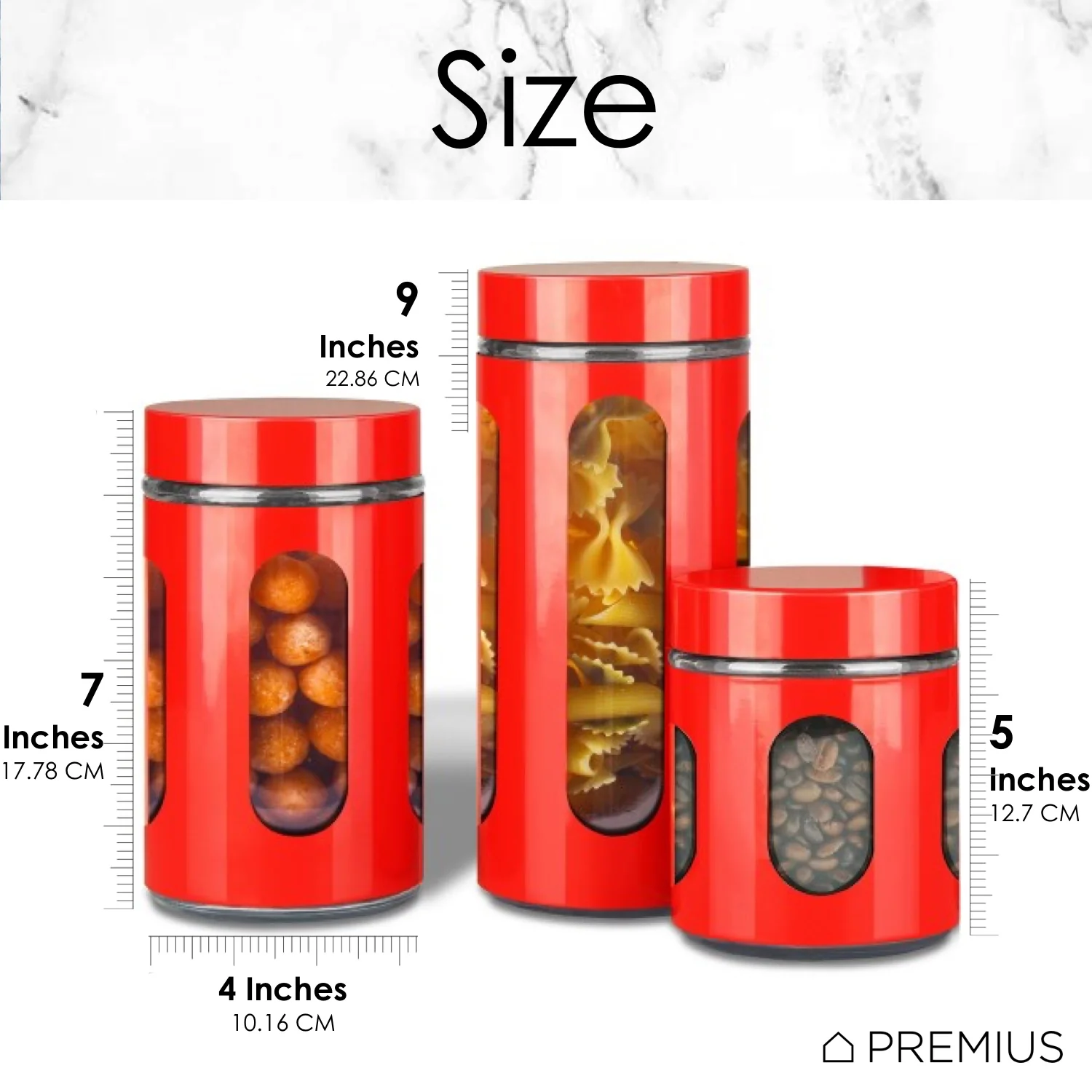Premius Airtight 3-Piece Kitchen Glass Canister Set, Red - Image 4