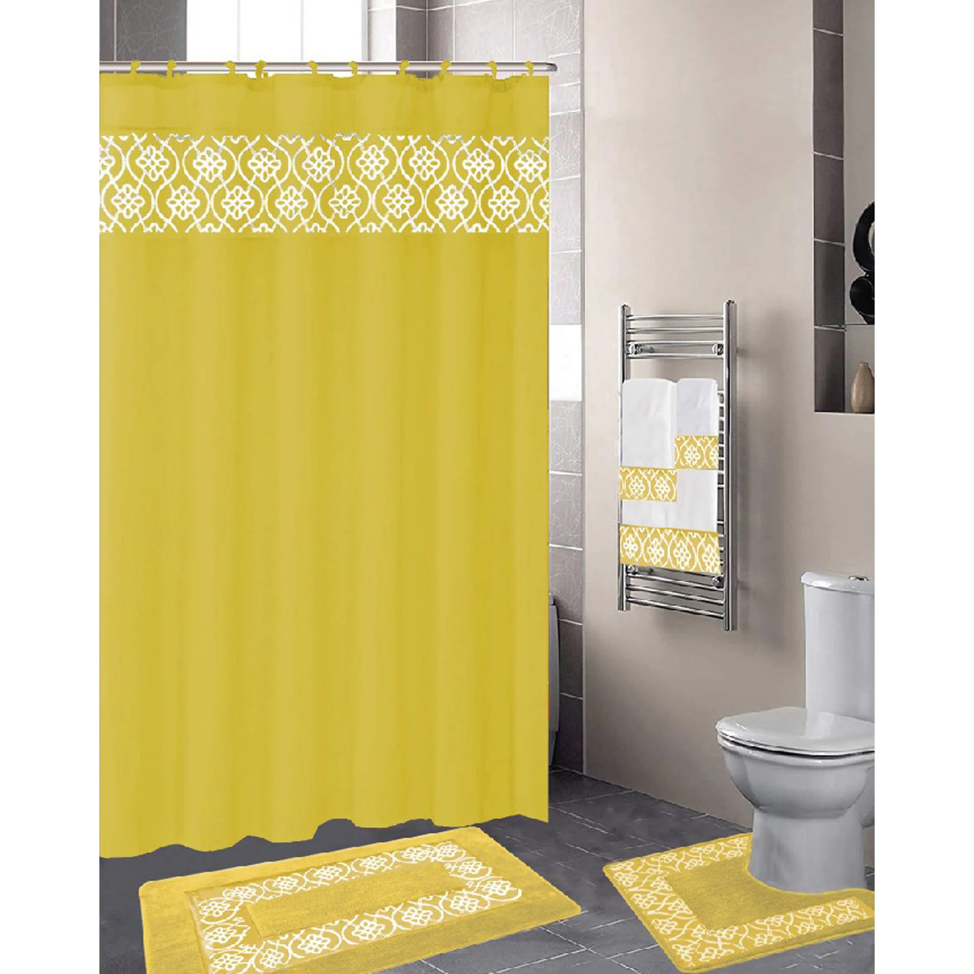 Amelia Embroidery Shower Curtain and Towel Set, 18 Pieces - Image 4