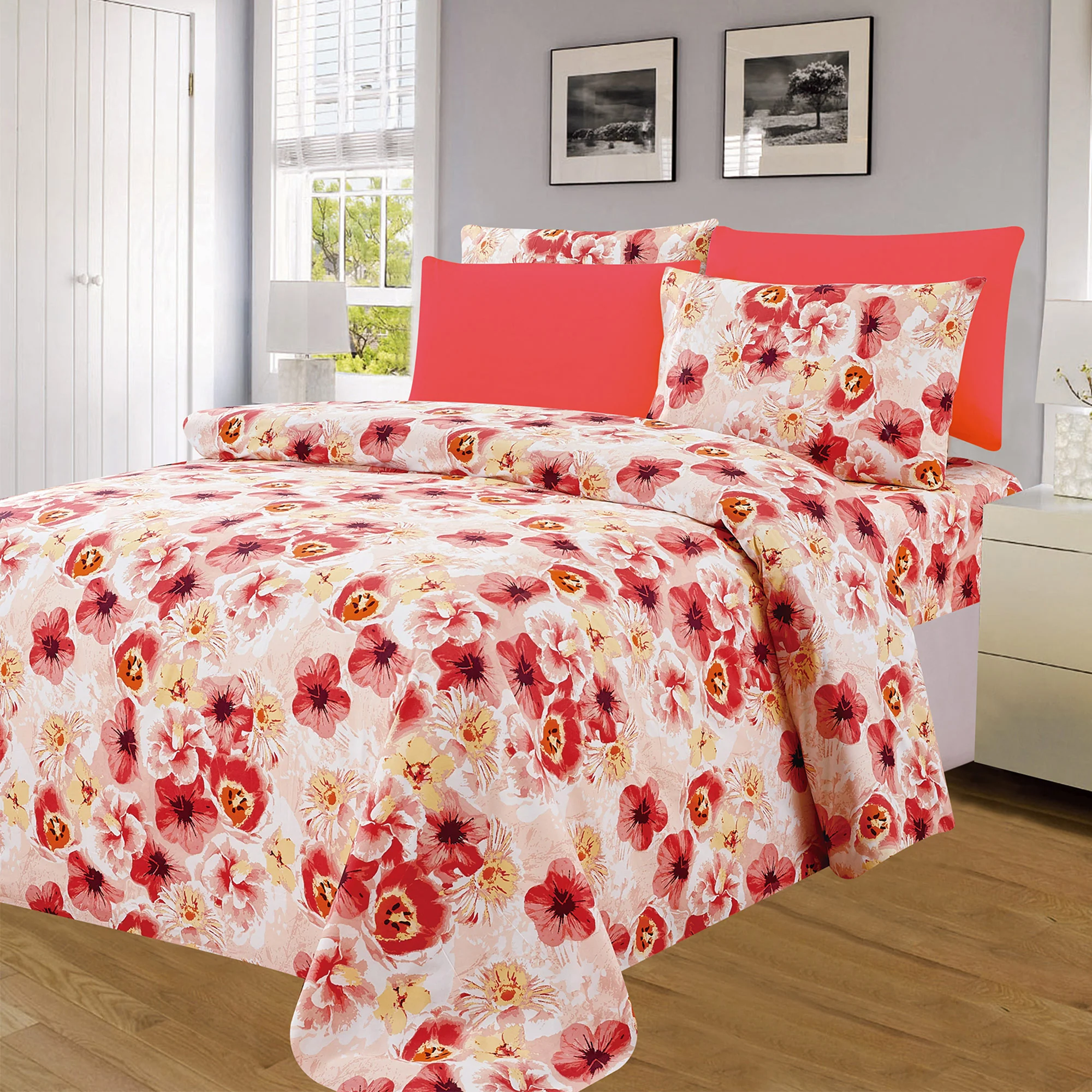 PREMIUS Antonia Wrinkle-Free Microfiber Sheet Set, Red - Image 3