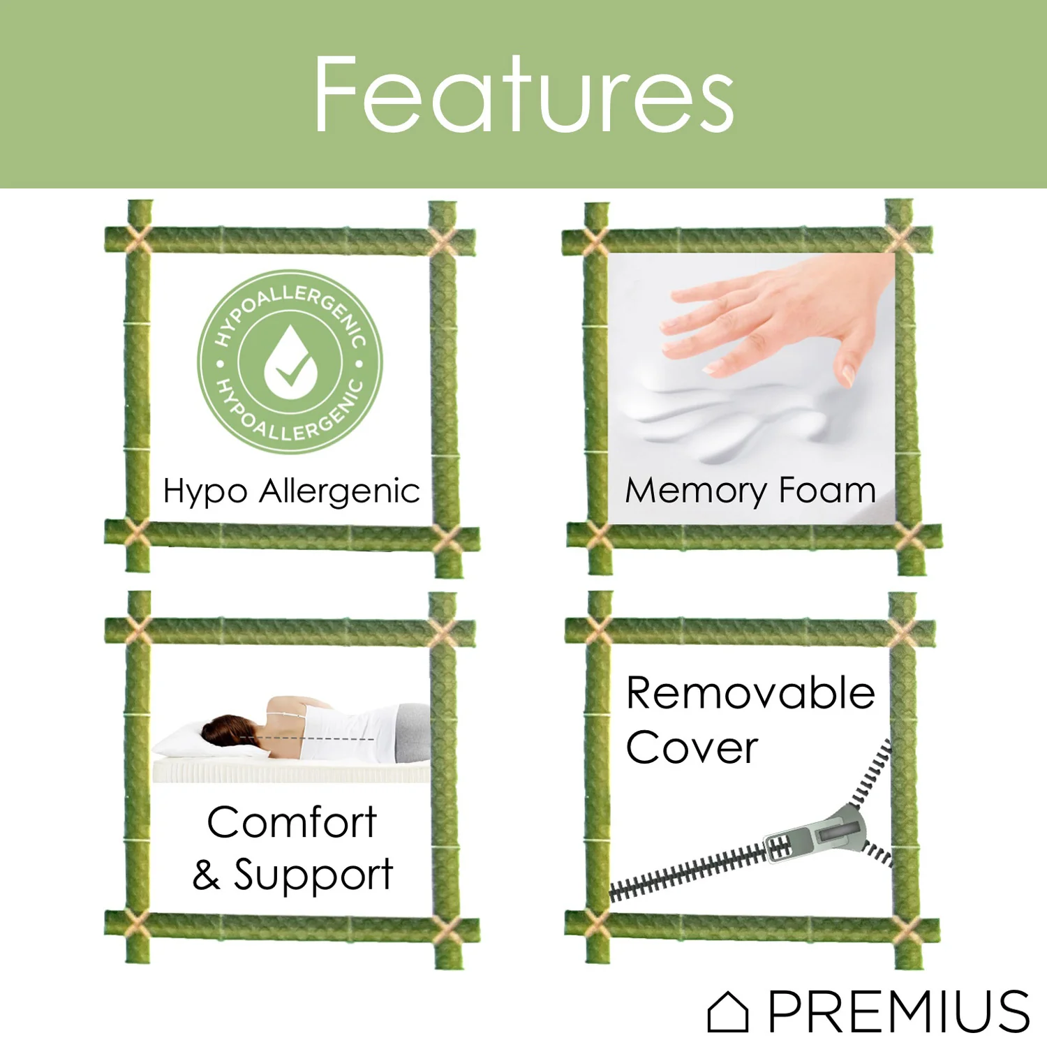 PREMIUS Bamboo Memory Foam Pillow, Standard-Queen, 18x28 Inches - Image 2