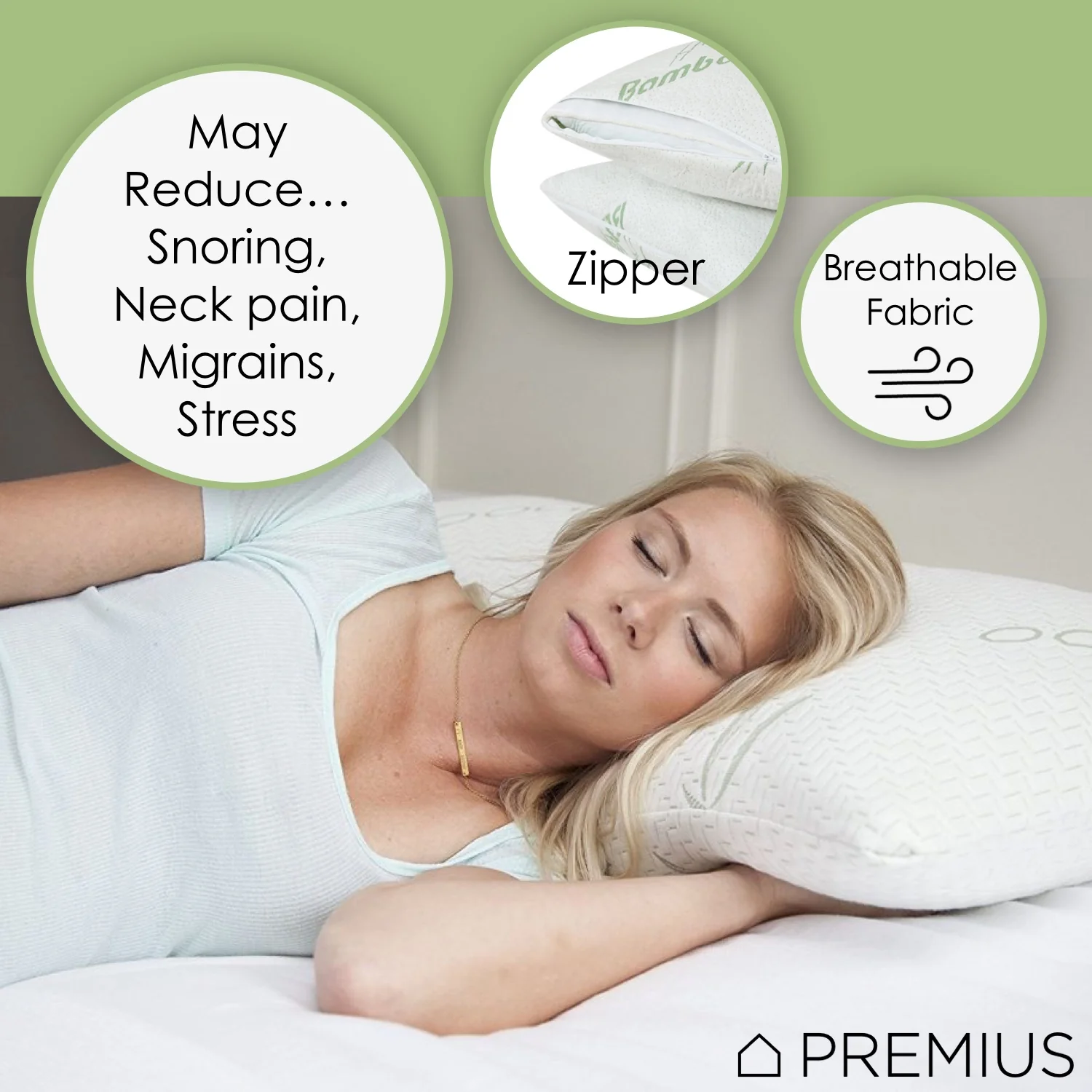 PREMIUS Bamboo Memory Foam Pillow, Standard-Queen, 18x28 Inches - Image 3
