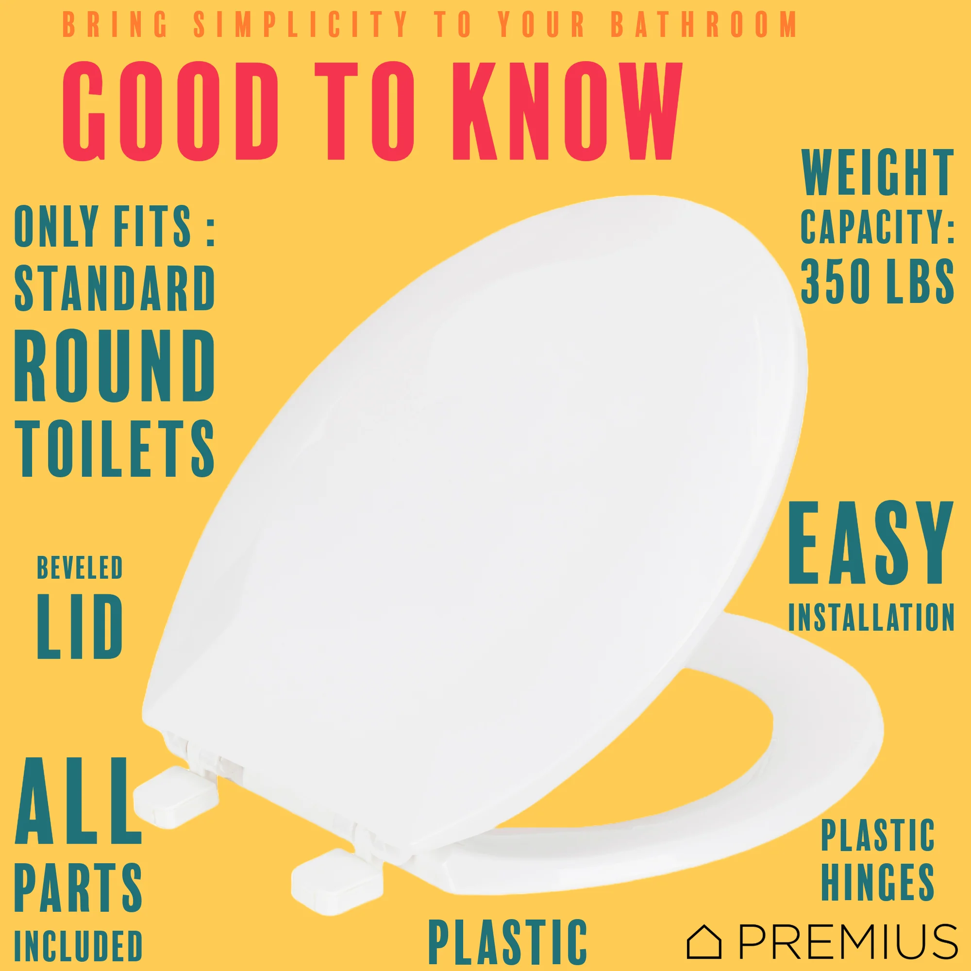 PREMIUS Beveled Plastic Toilet Seat, Standard Round, 17 Inches - Image 8