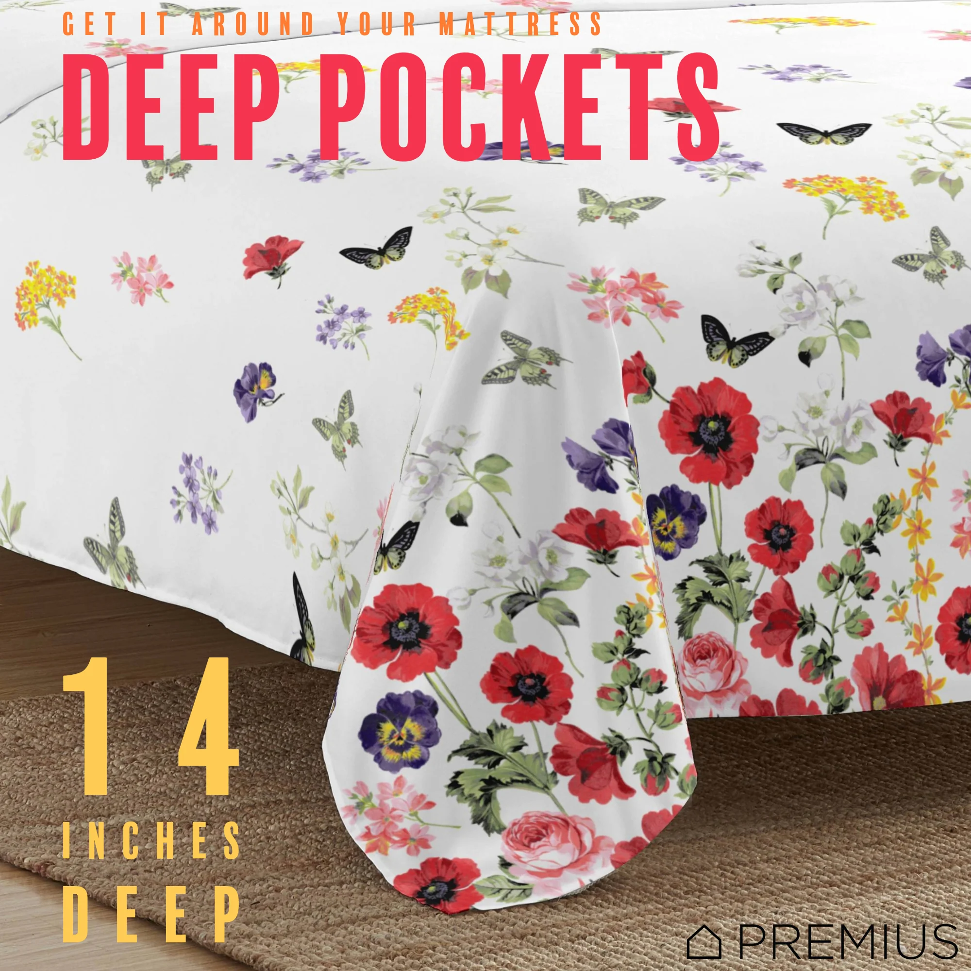 PREMIUS Butterfly Soft Wrinkle-Free Microfiber Sheet Set, White-Multi - Image 5
