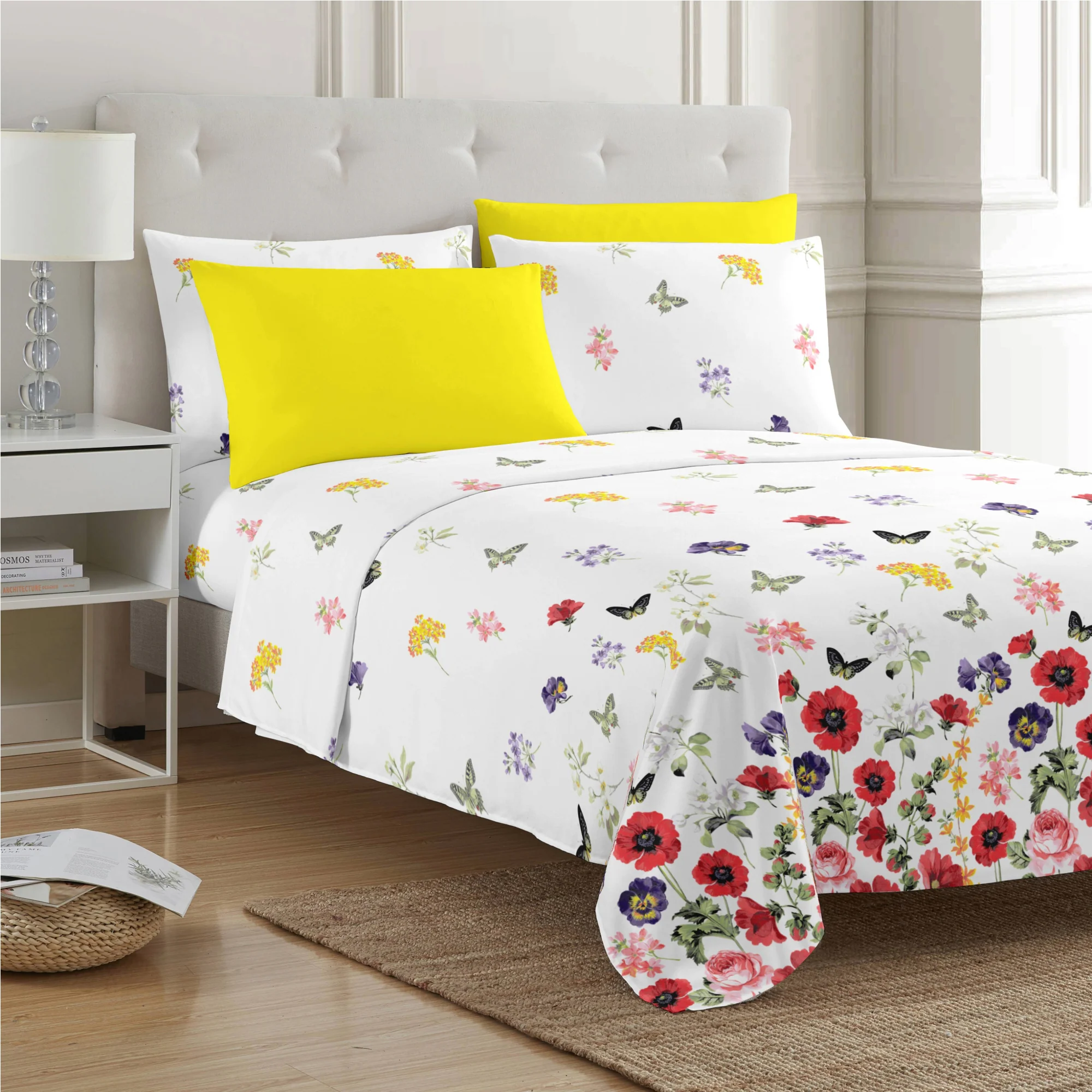 PREMIUS Butterfly Soft Wrinkle-Free Microfiber Sheet Set, White-Multi - Image 8