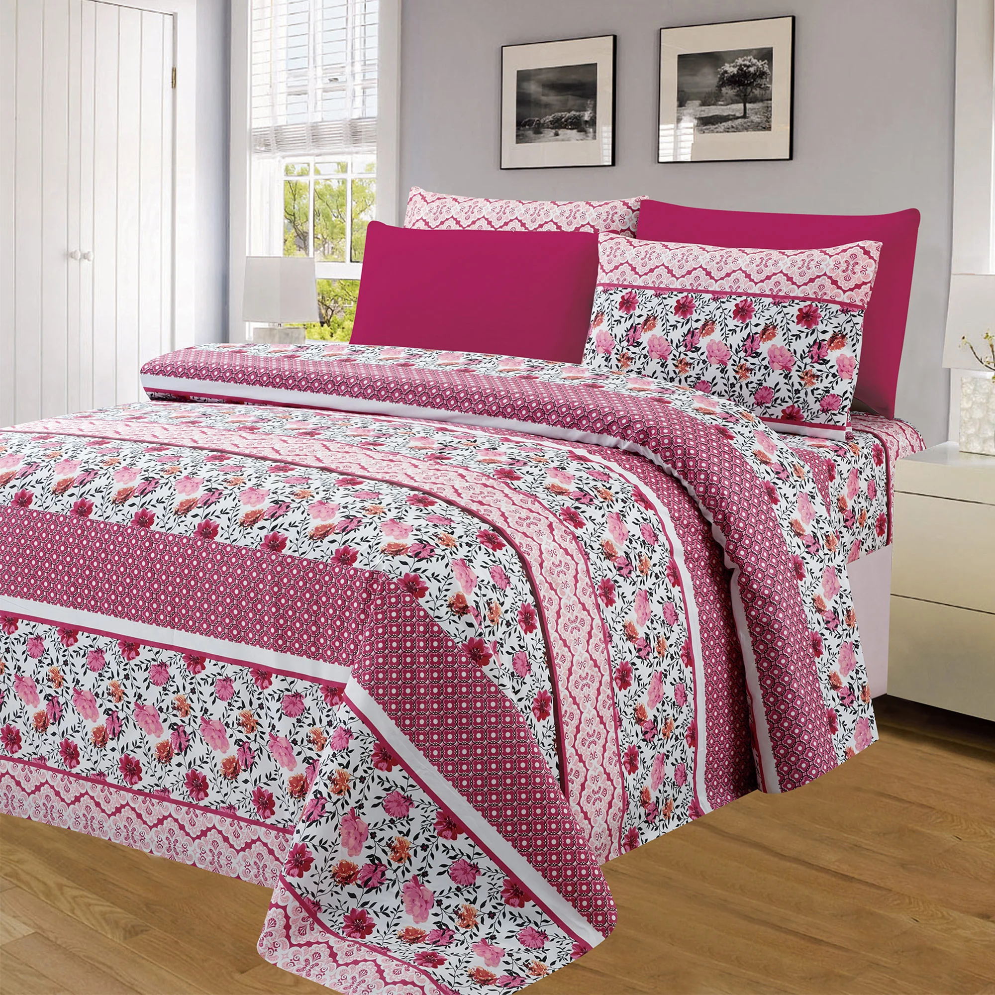 PREMIUS Camilla Wrinkle-Free Microfiber Sheet Set, Fuchsia - Image 2