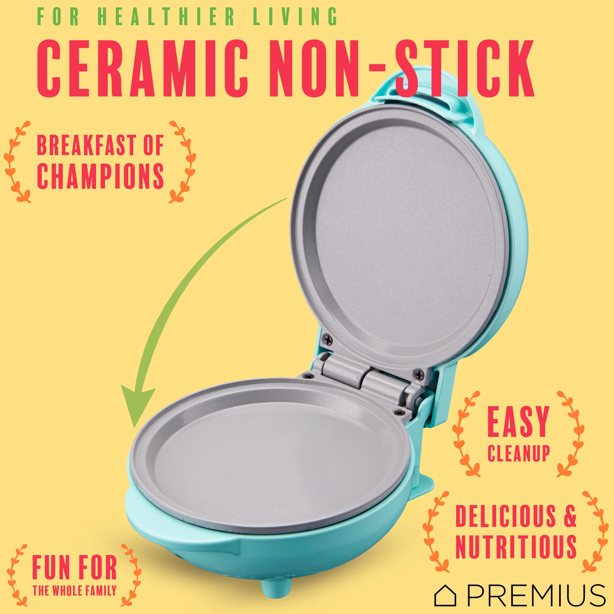 PREMIUS Ceramic Non-Stick Mini Snack Flat Griddle Maker, 4 Inch Mold - Image 5