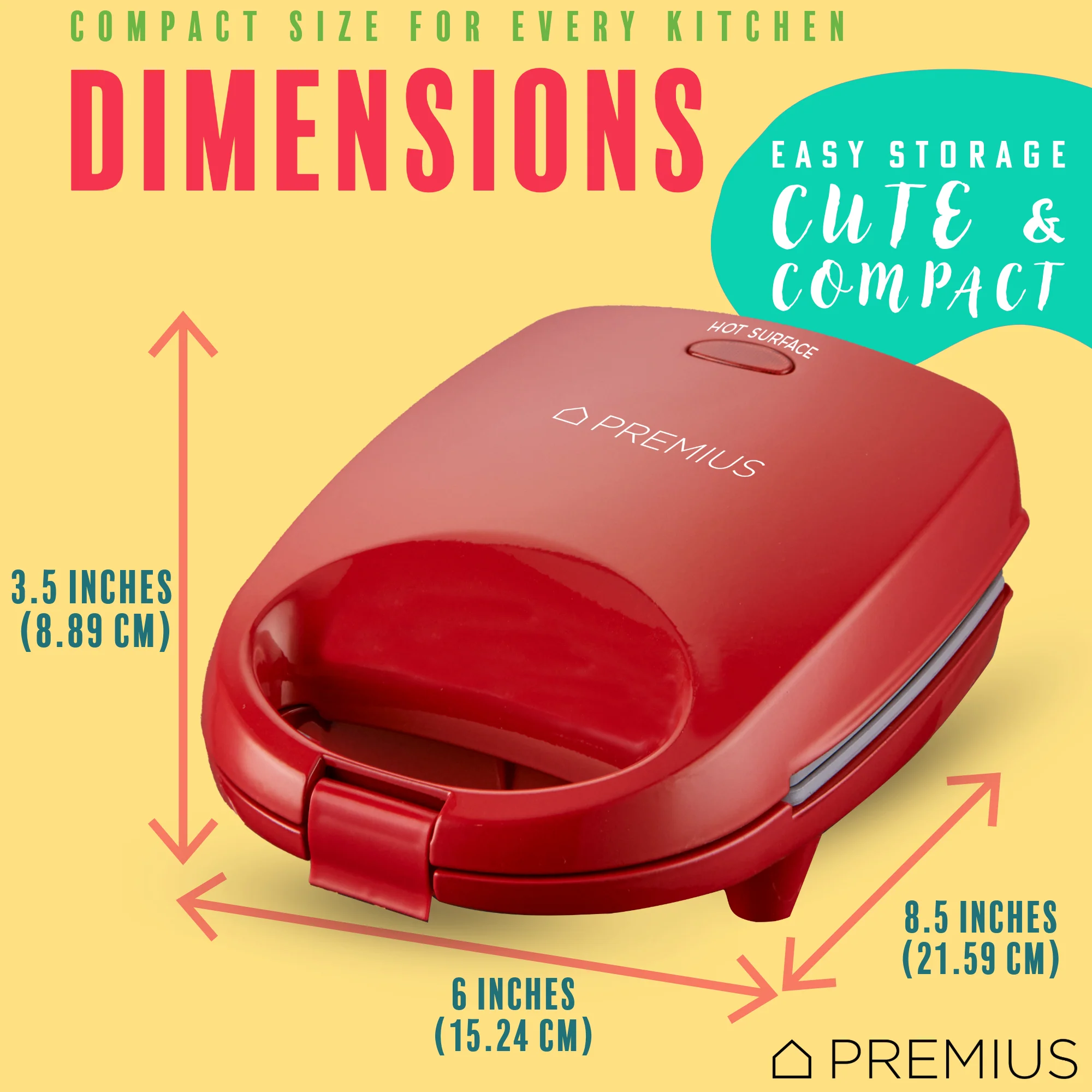PREMIUS Ceramic Non-Stick Mini Snack Sandwich Maker, 5x4.4 Inch Mold - Image 17