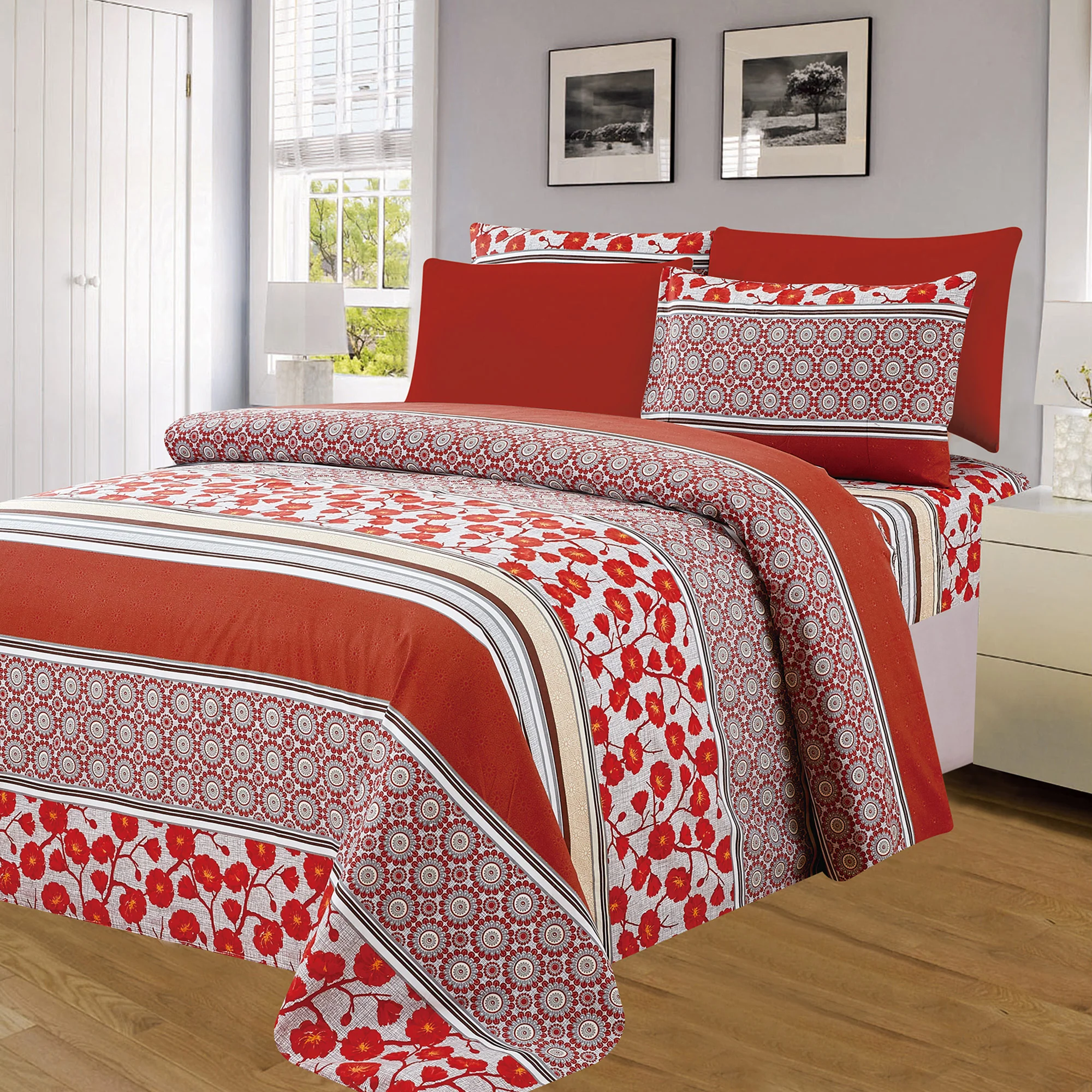 PREMIUS Charlston Wrinkle-Free Microfiber Sheet Set, Burgundy - Image 4