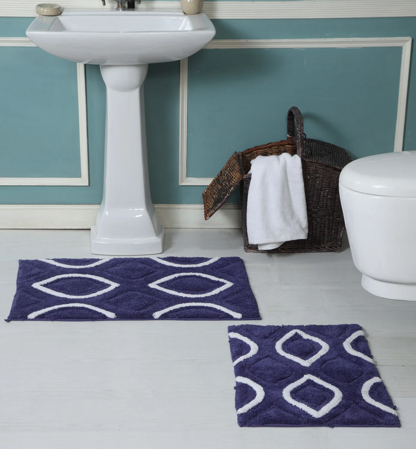 Premius Diamond 2 Piece Non-Slip Bath Rug Set, 17x24, 20x32 Inches - Image 5