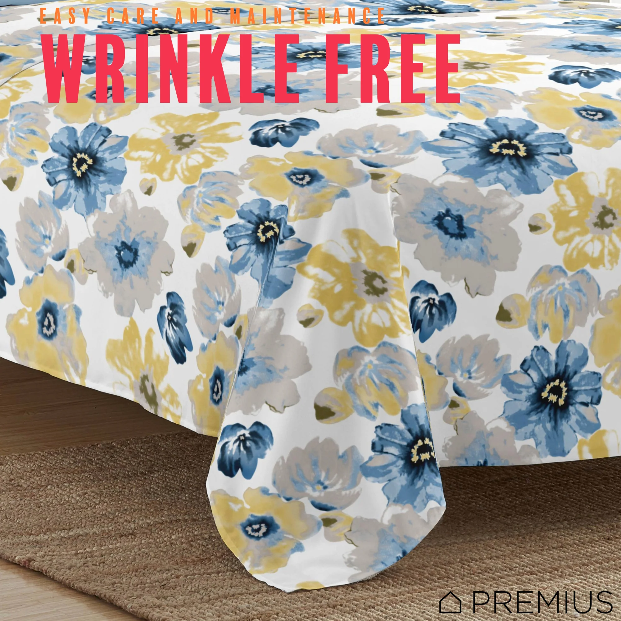PREMIUS Eliana Soft Wrinkle-Free Microfiber Sheet Set, Blue-Yellow - Image 10