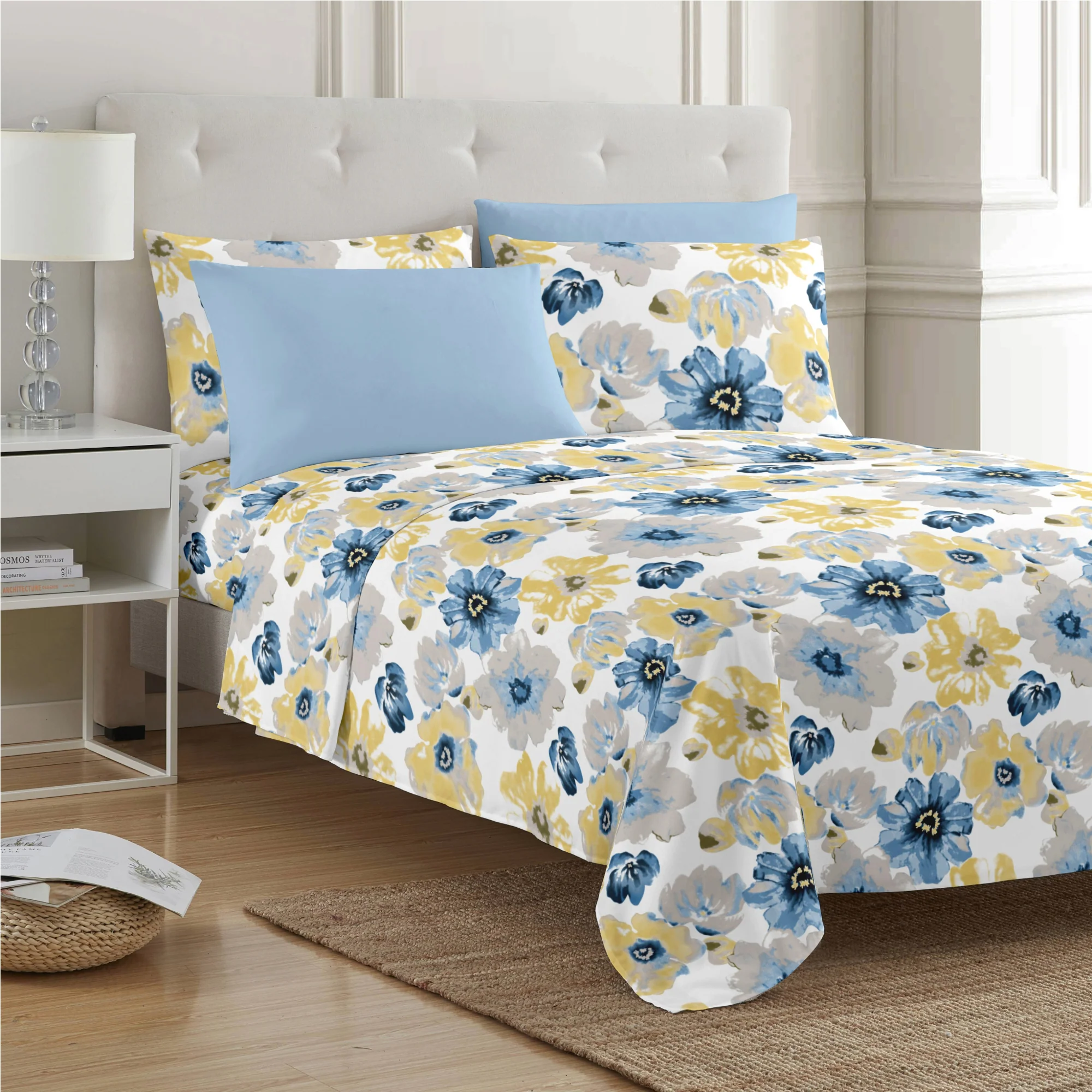 PREMIUS Eliana Soft Wrinkle-Free Microfiber Sheet Set, Blue-Yellow - Image 22