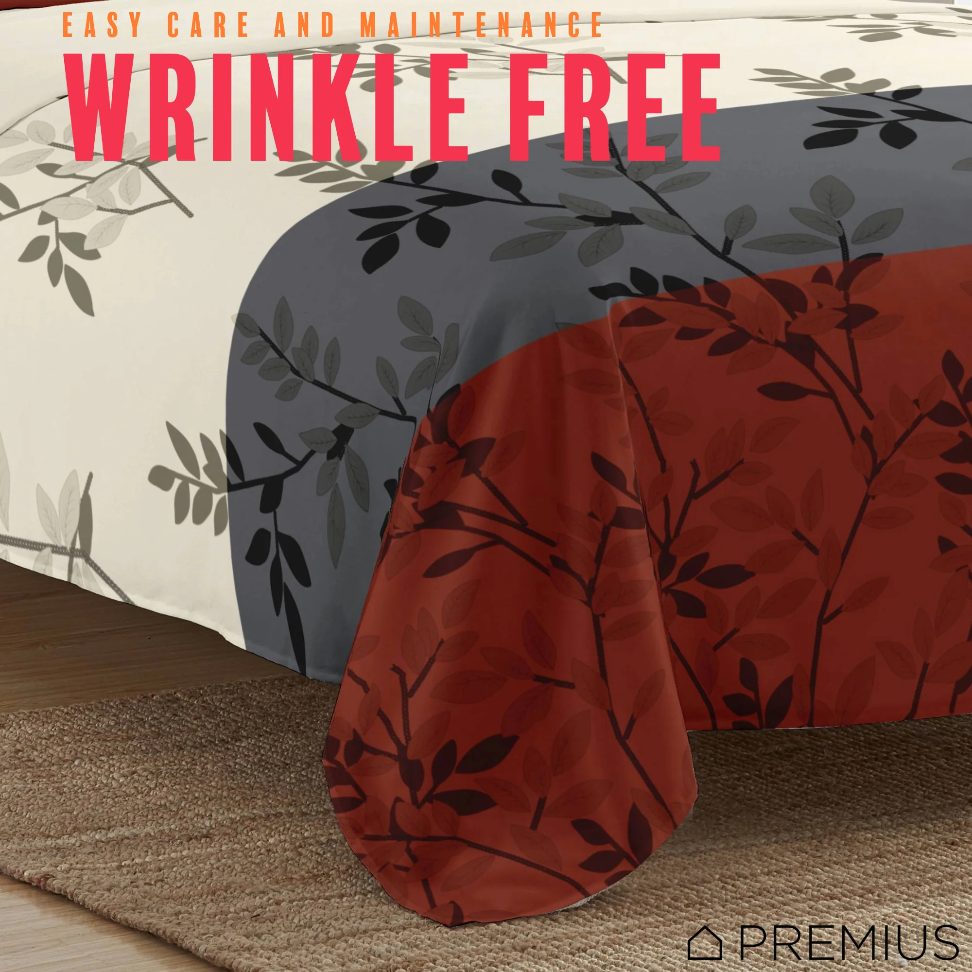 PREMIUS Isabella Soft Wrinkle-Free Microfiber Sheet Set, Brick-Gray-Beige - Image 17