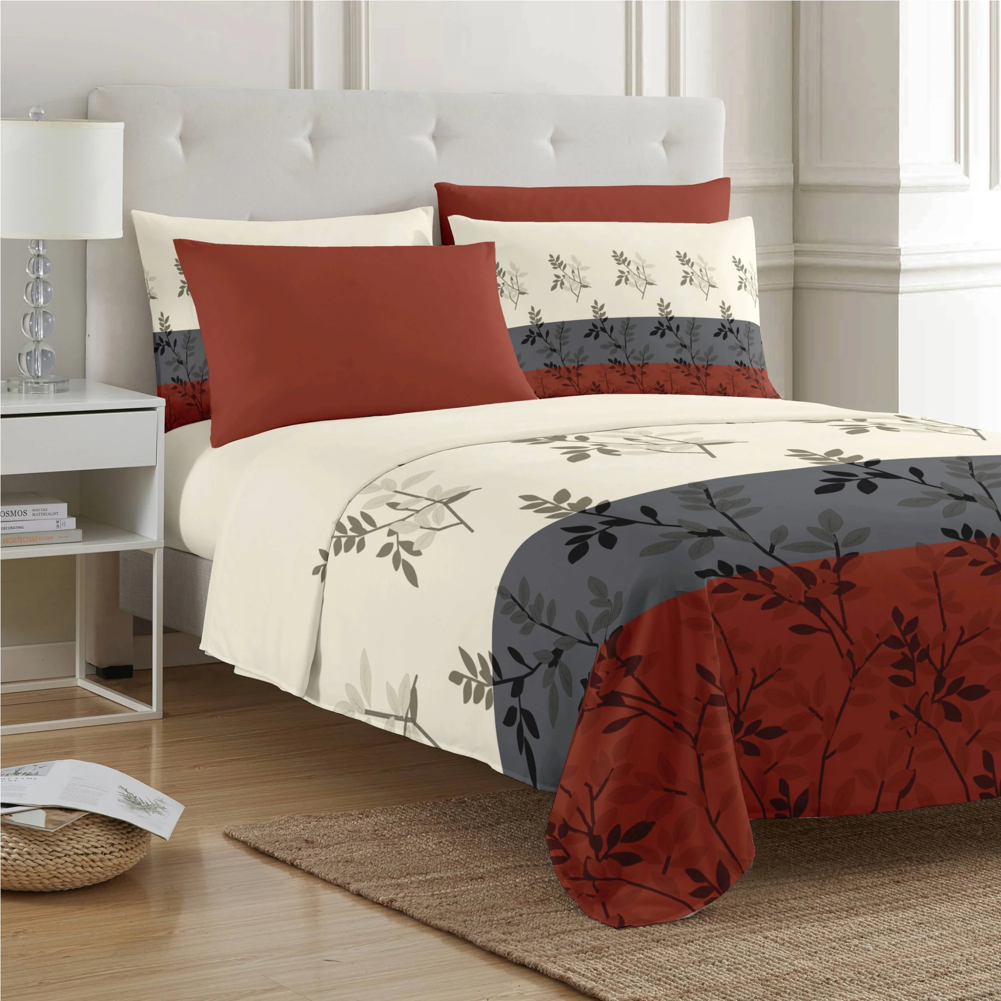 PREMIUS Isabella Soft Wrinkle-Free Microfiber Sheet Set, Brick-Gray-Beige - Image 8