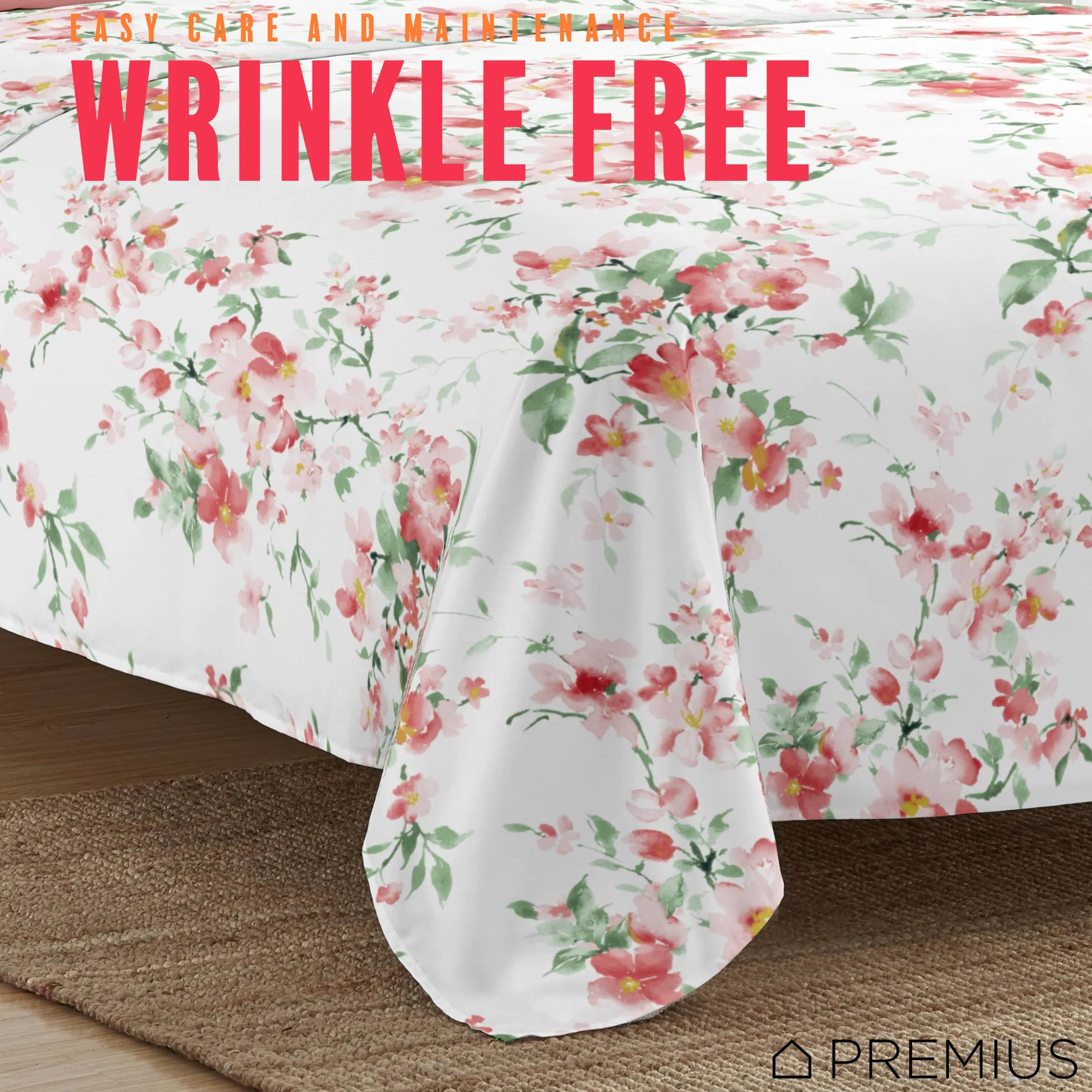 PREMIUS Jennifer Soft Wrinkle-Free Microfiber Sheet Set, White-Pink - Image 10