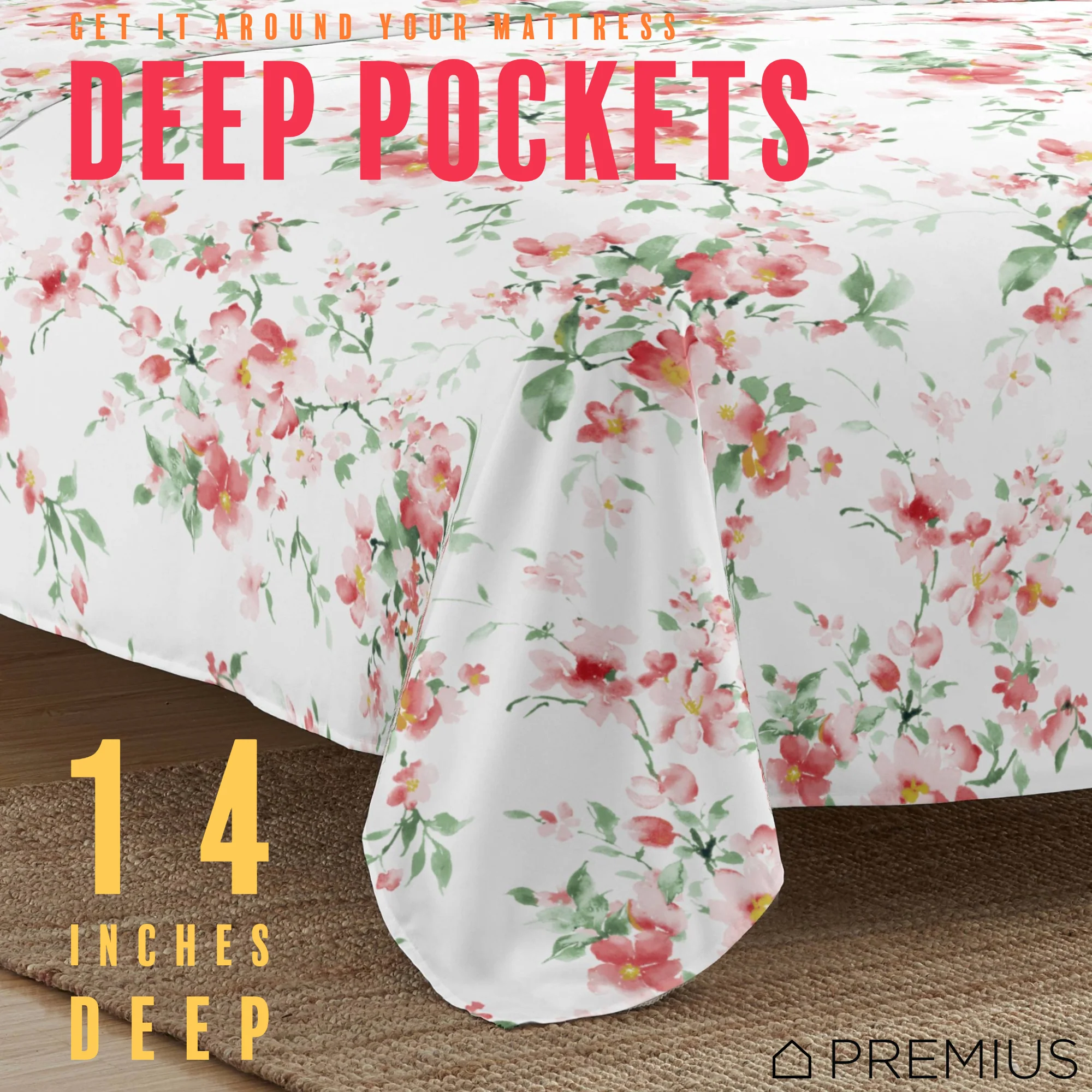 PREMIUS Jennifer Soft Wrinkle-Free Microfiber Sheet Set, White-Pink - Image 26
