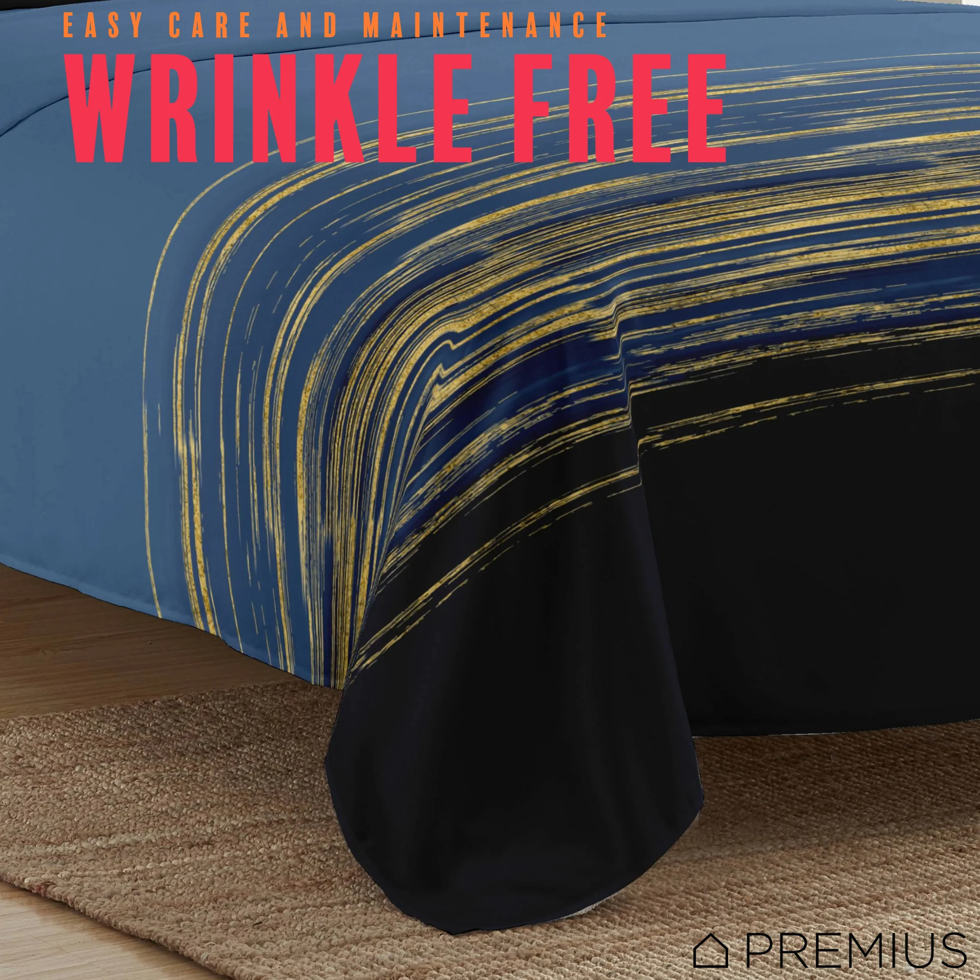 PREMIUS Leo Soft Wrinkle-Free Microfiber Sheet Set, Navy-Gold - Image 10