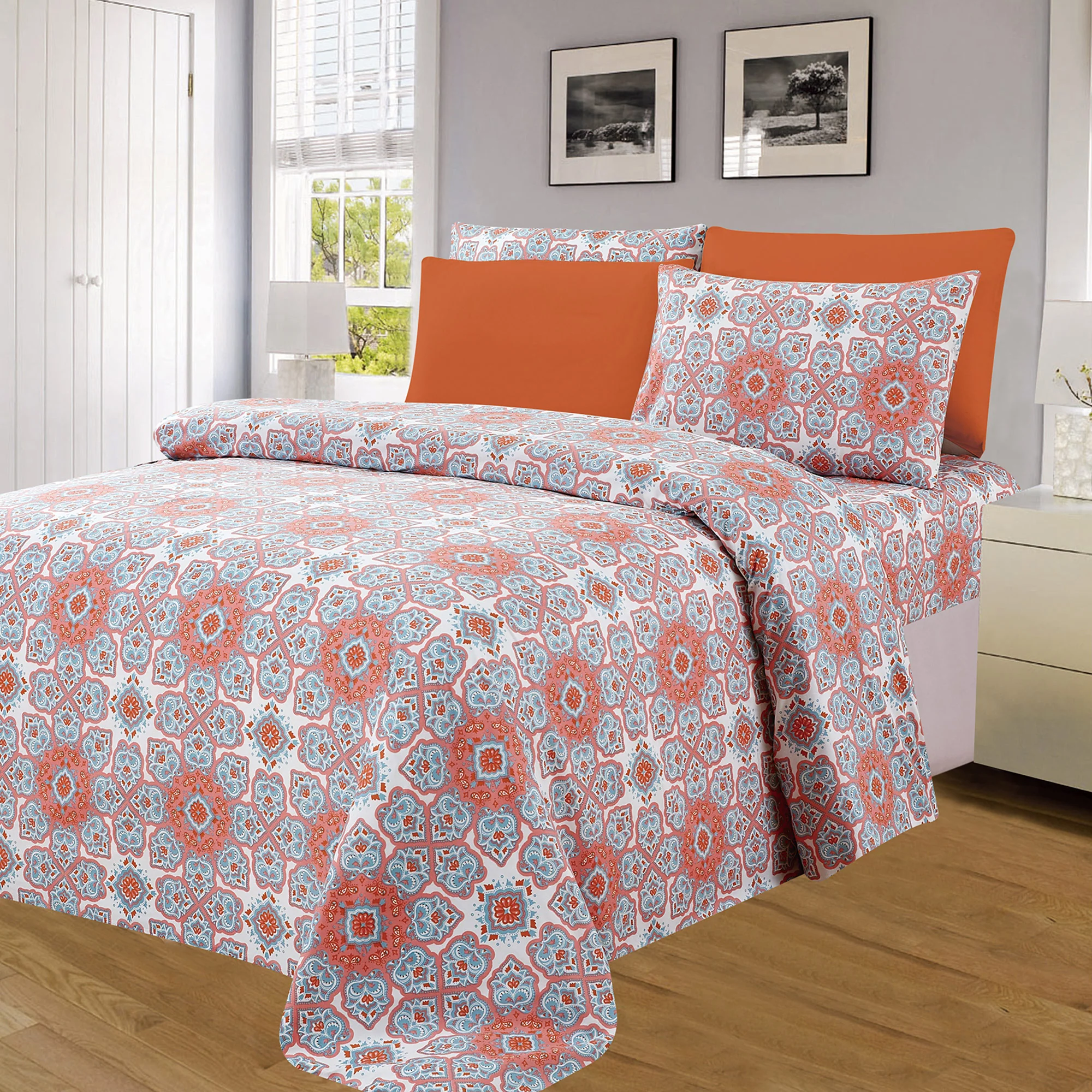 PREMIUS Lizz Wrinkle-Free Microfiber Sheet Set, Orange - Image 4