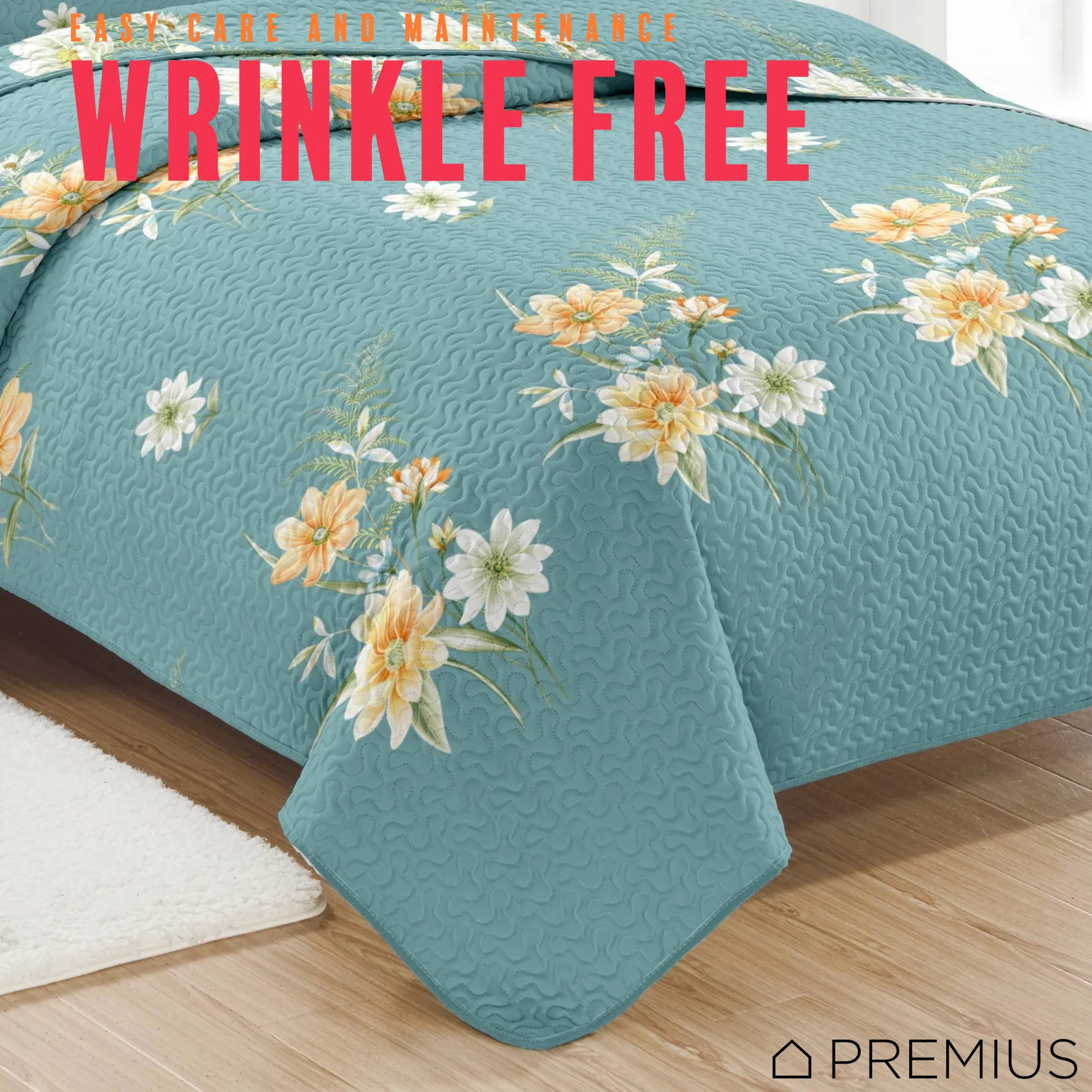 PREMIUS Lucea 3 Piece Microfiber Wrinkle-Free Quilt Set, Soft Blue - Image 3